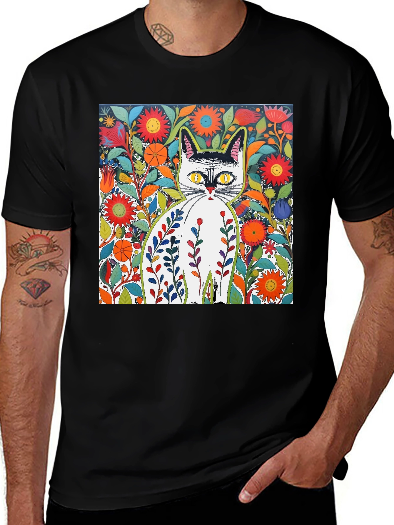 Variant 20 of Floral Cat Graphic Tee - Stylish & Unique Design