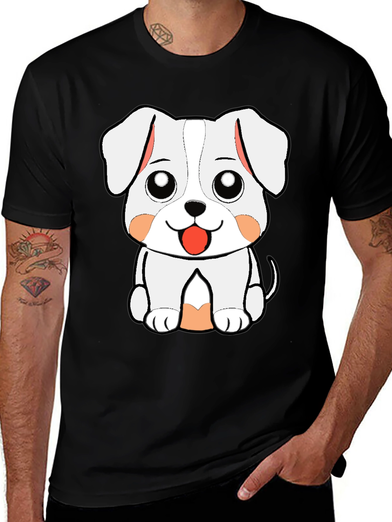 Variant 29 of Cute Cartoon Puppy Dog Graphic Print Black T-Shirt