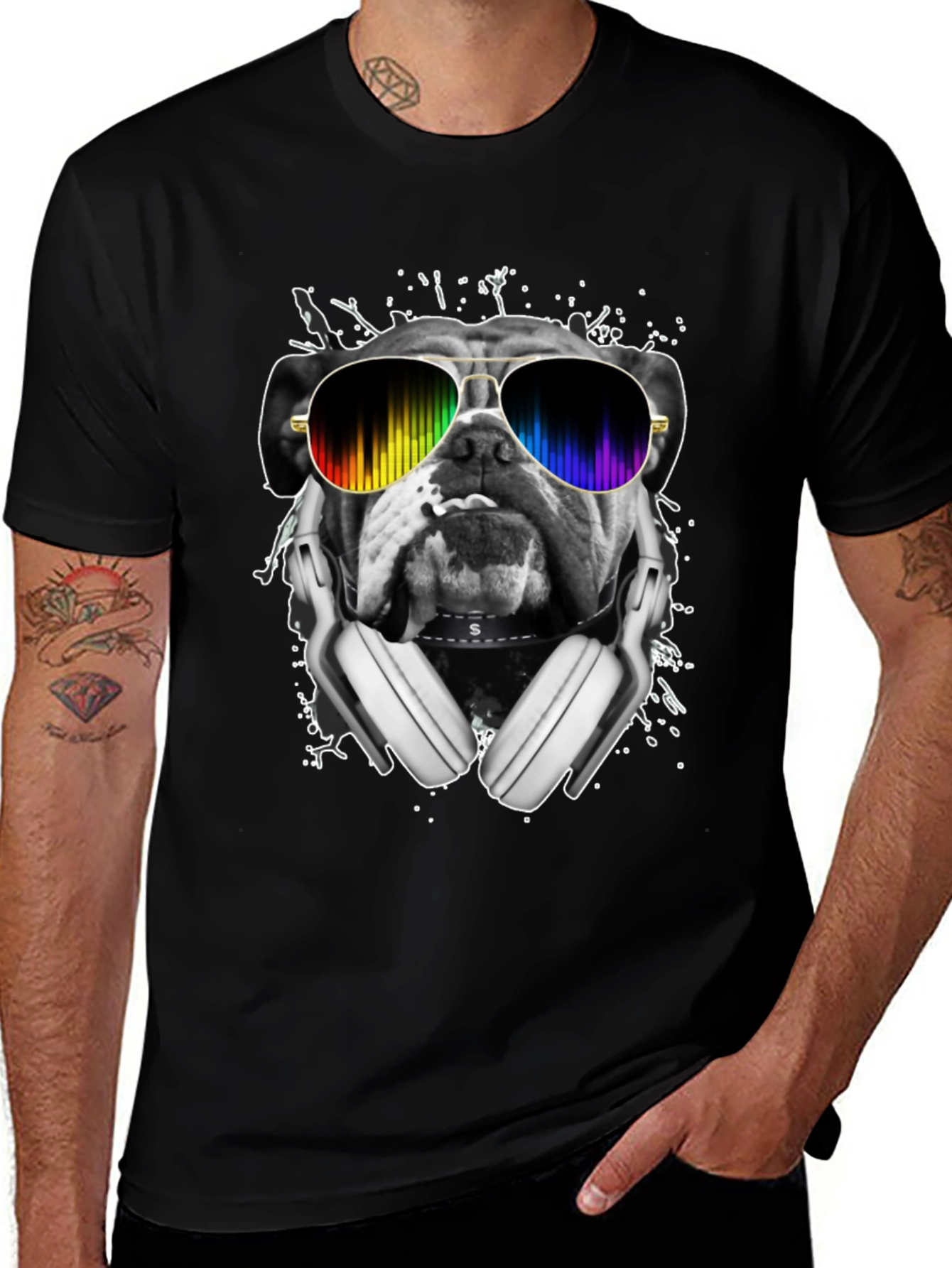 Variant 11 of Bulldog DJ T-Shirt - Rainbow Glasses & Headphones