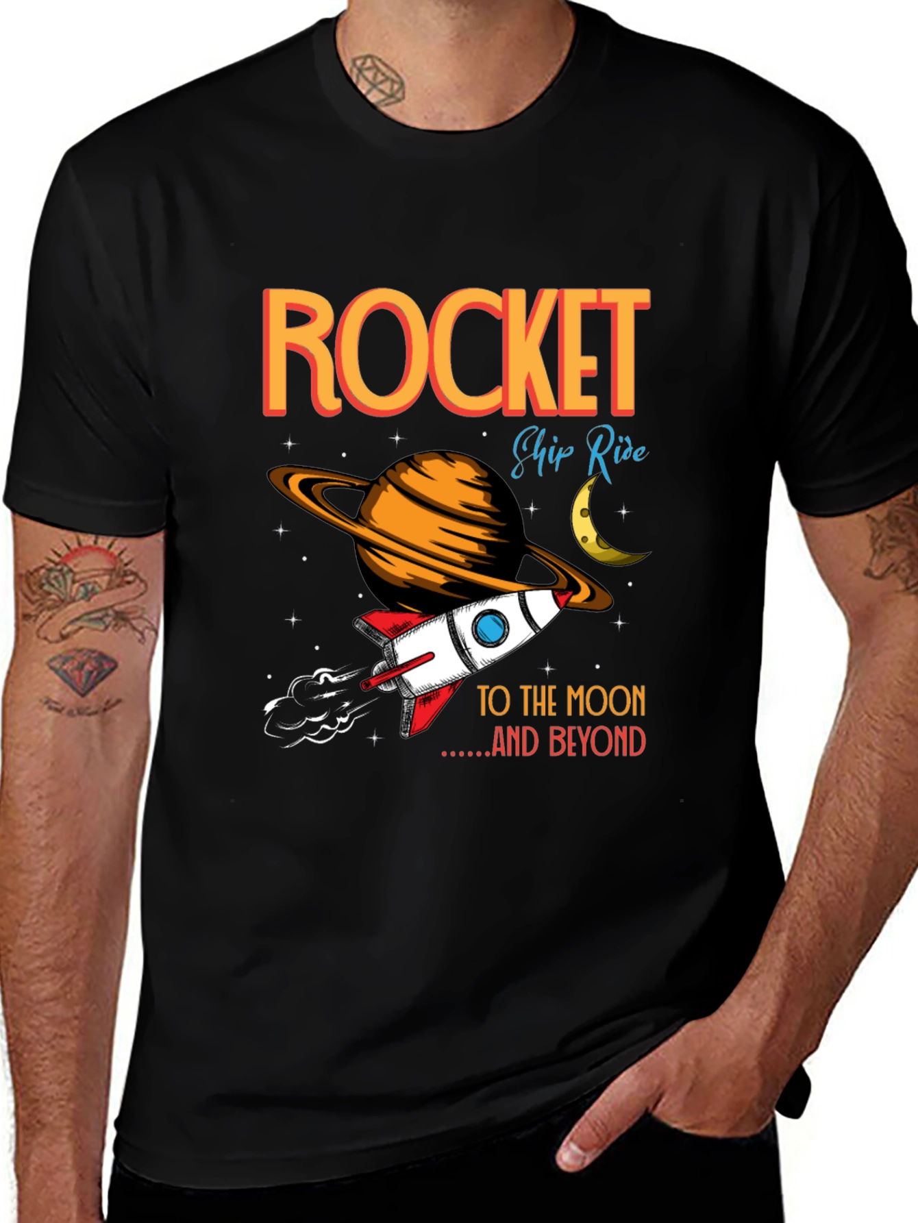 Variant 9 of Rocket Ship Ride Graphic Tee - To the Moon and Beyond T-Shirt