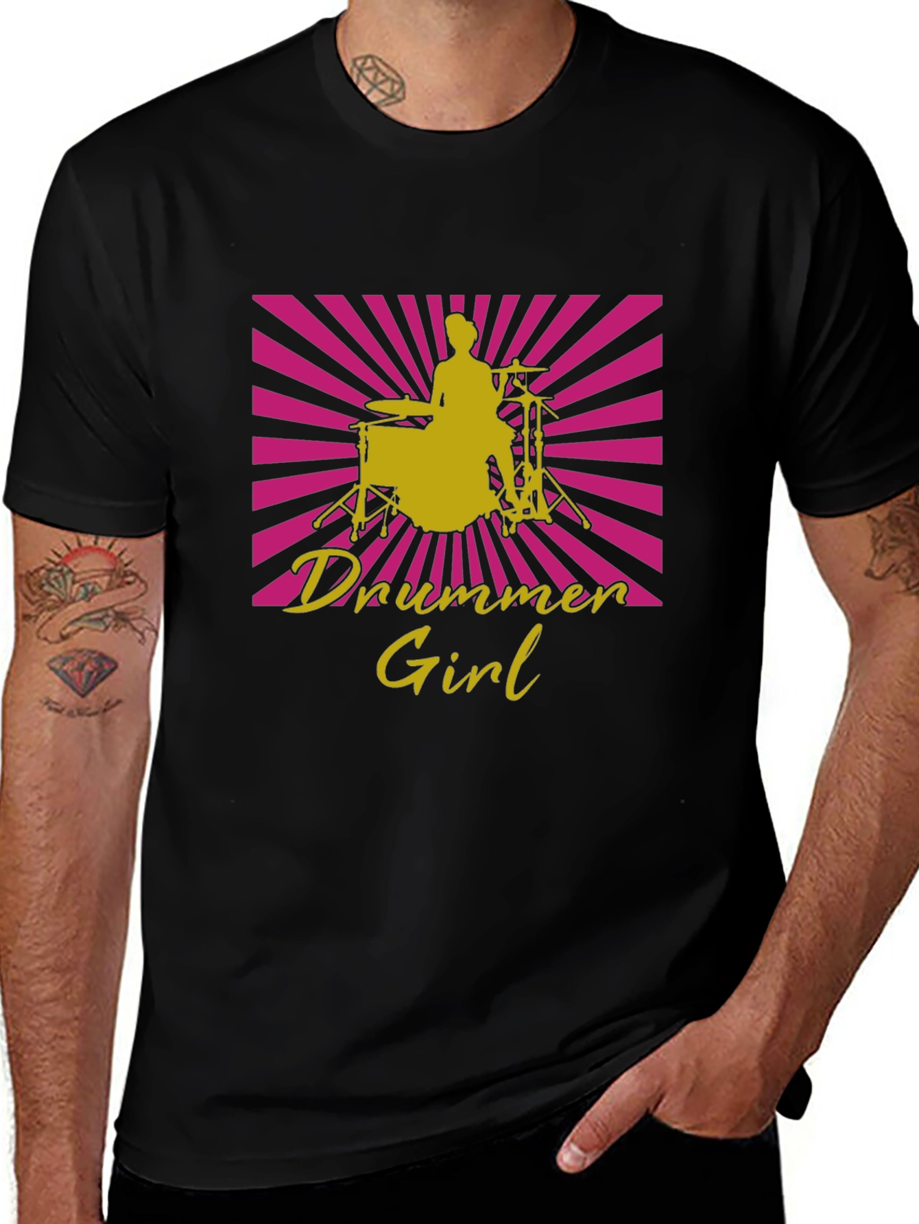 Variant 29 of Drummer Girl Graphic Tee - Black Cotton T-Shirt