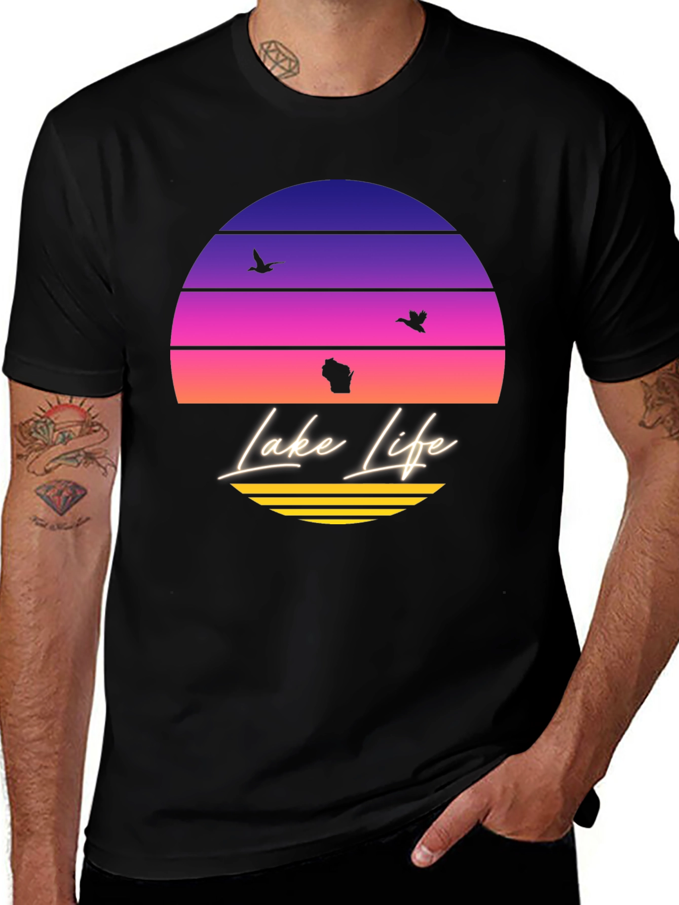 Black Lake Life Sunset T-Shirt - Wisconsin Summer Tee main image