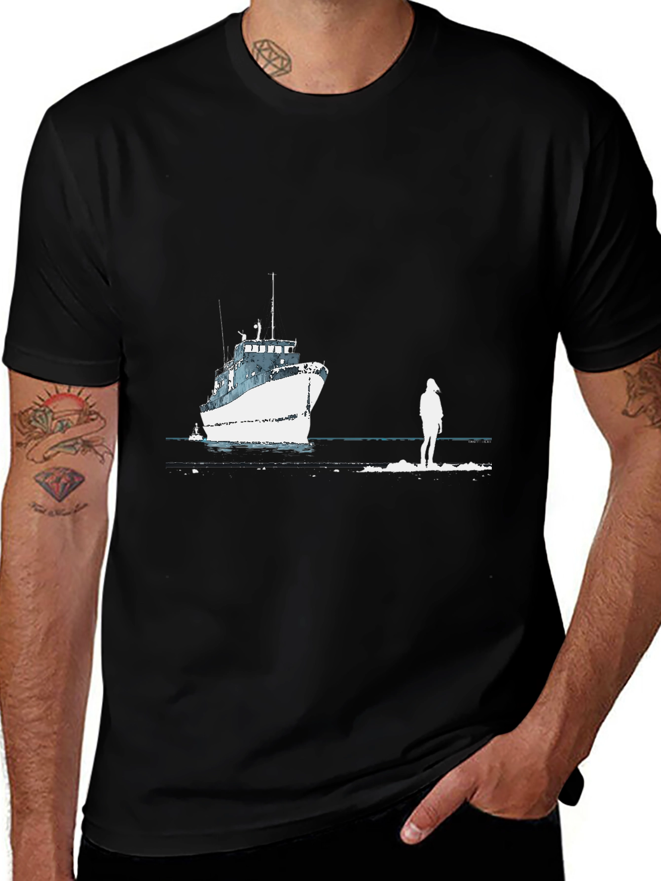 Variant 6 of Nautical T-Shirt - Boat & Person Graphic Tee