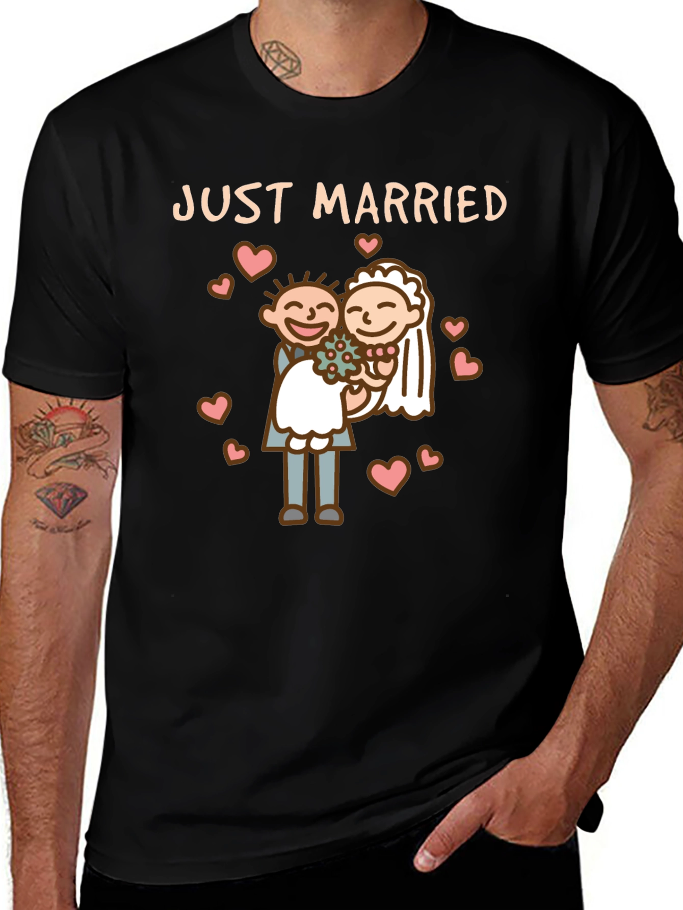 Just Married T-Shirt - Cartoon Wedding Graphic