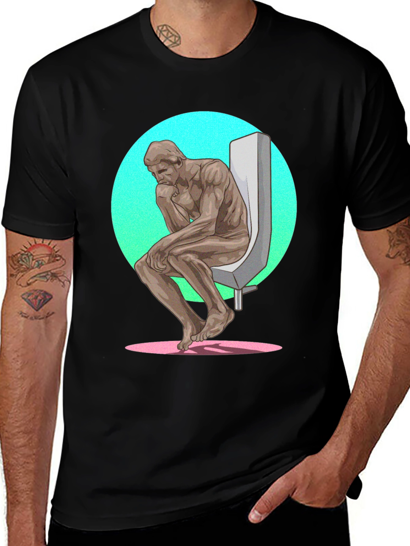 Variant 22 of The Thinker on Toilet T-Shirt Funny Statue Tee