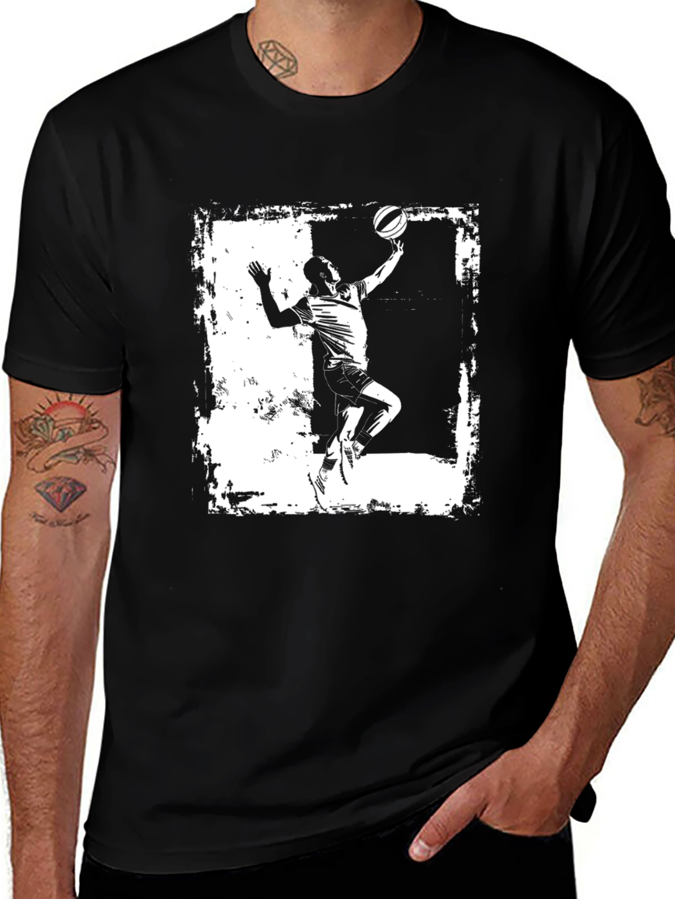 Variant 13 of Basketball Player Graphic Tee - Black Cotton T-Shirt
