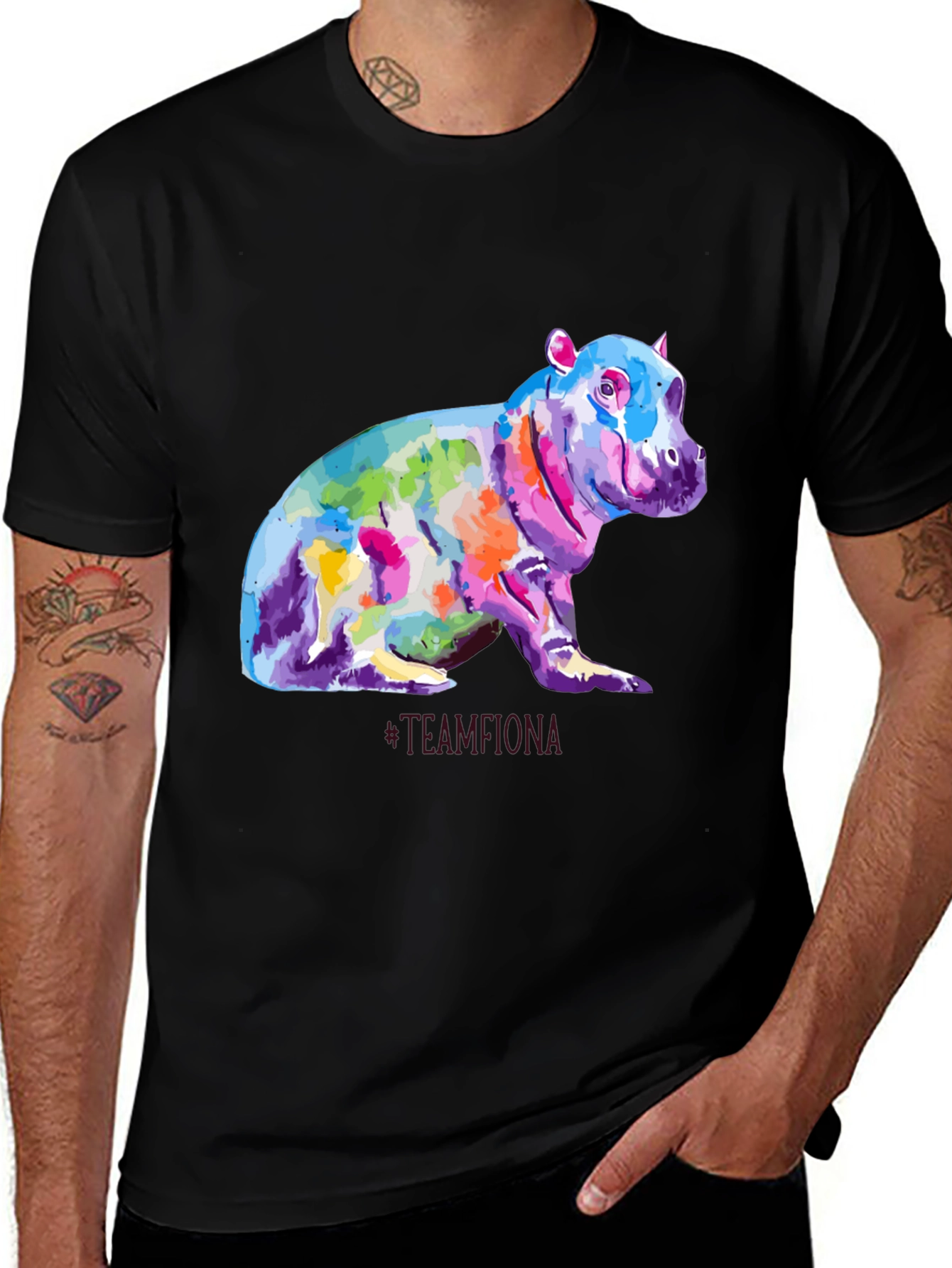 Variant 4 of Vibrant Hippo Graphic Tee - Modern Art Print Shirt