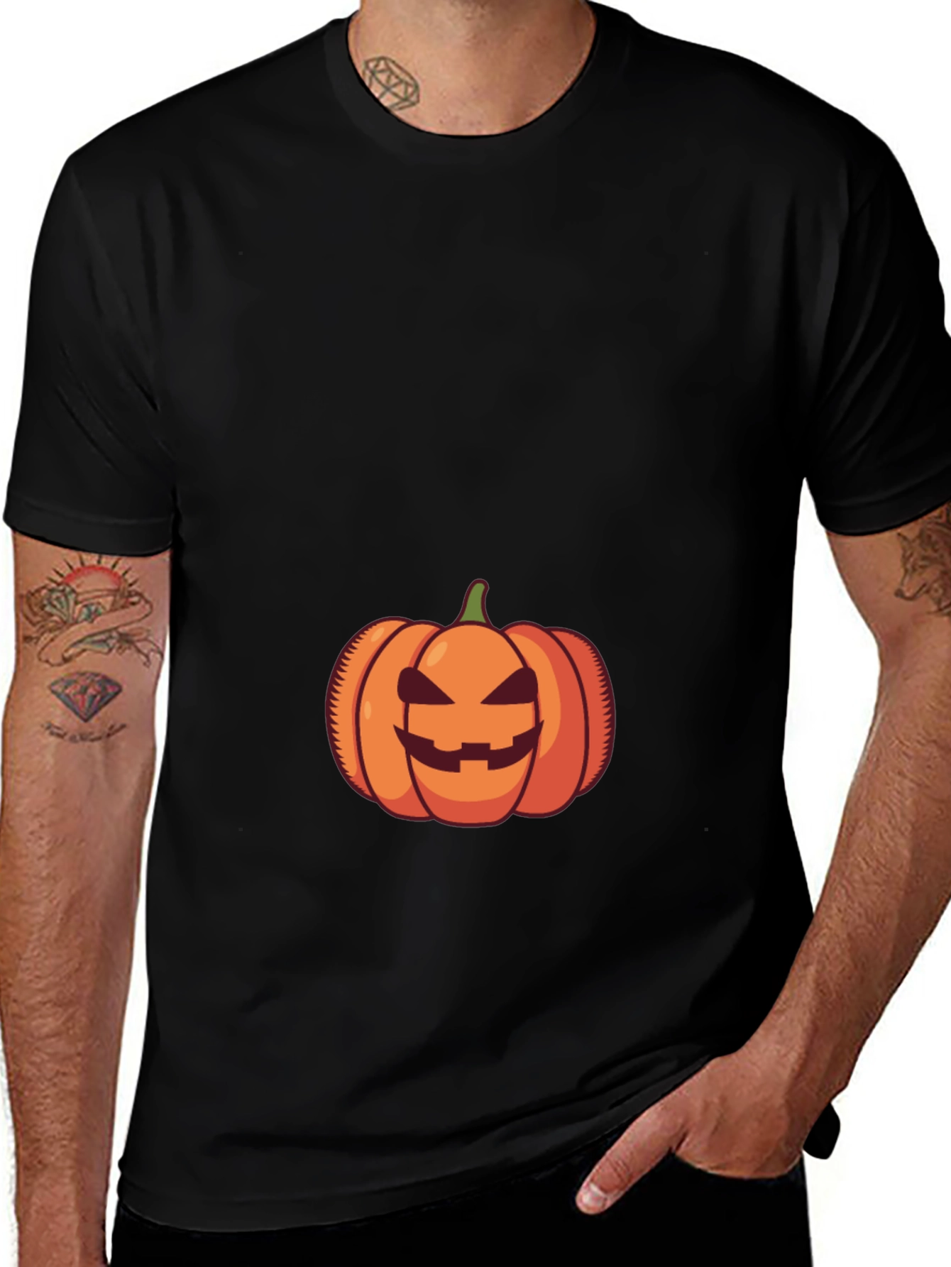 Halloween Pumpkin Graphic Tee - Black Cotton T-Shirt