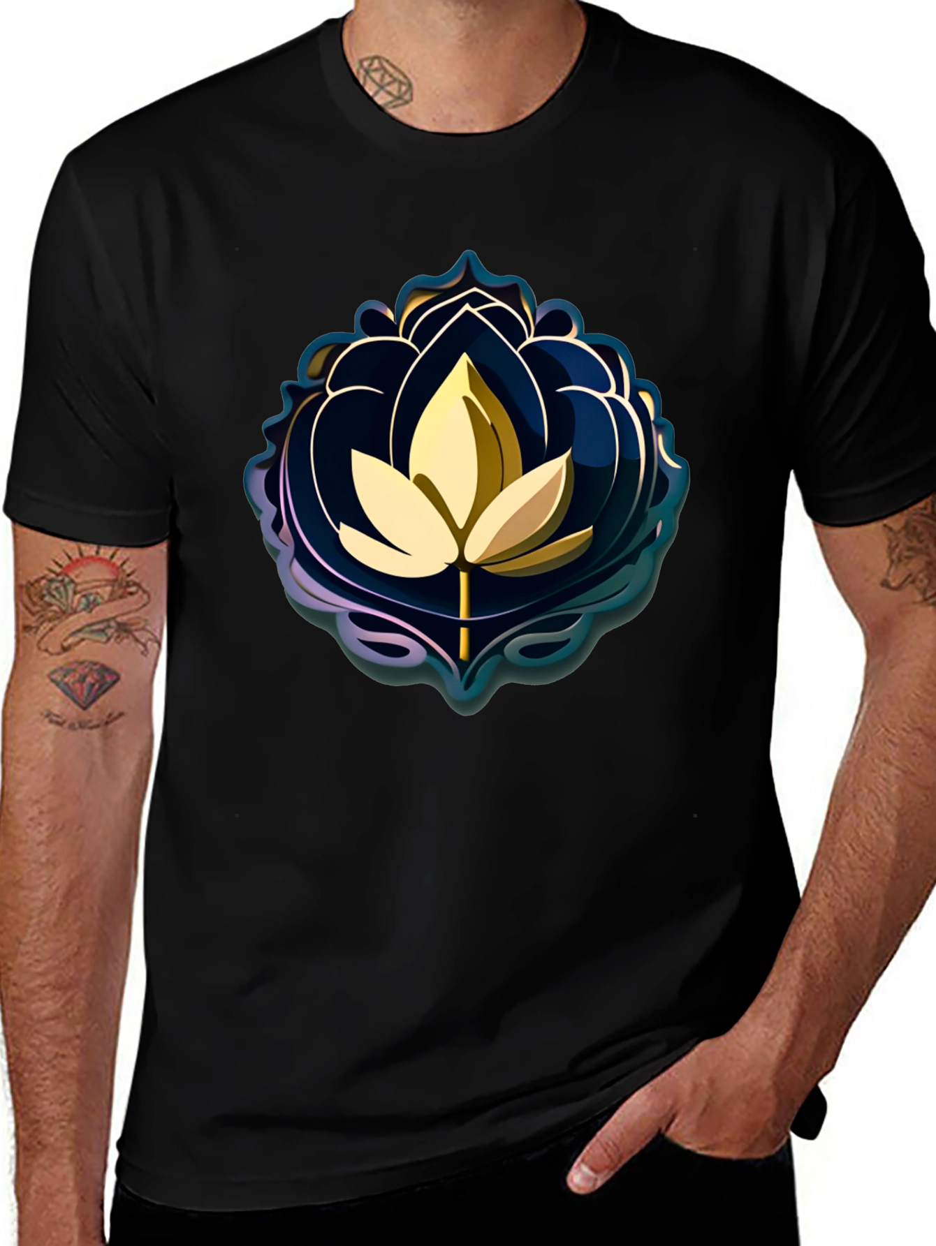 Variant 24 of Lotus Flower Graphic Black T-Shirt