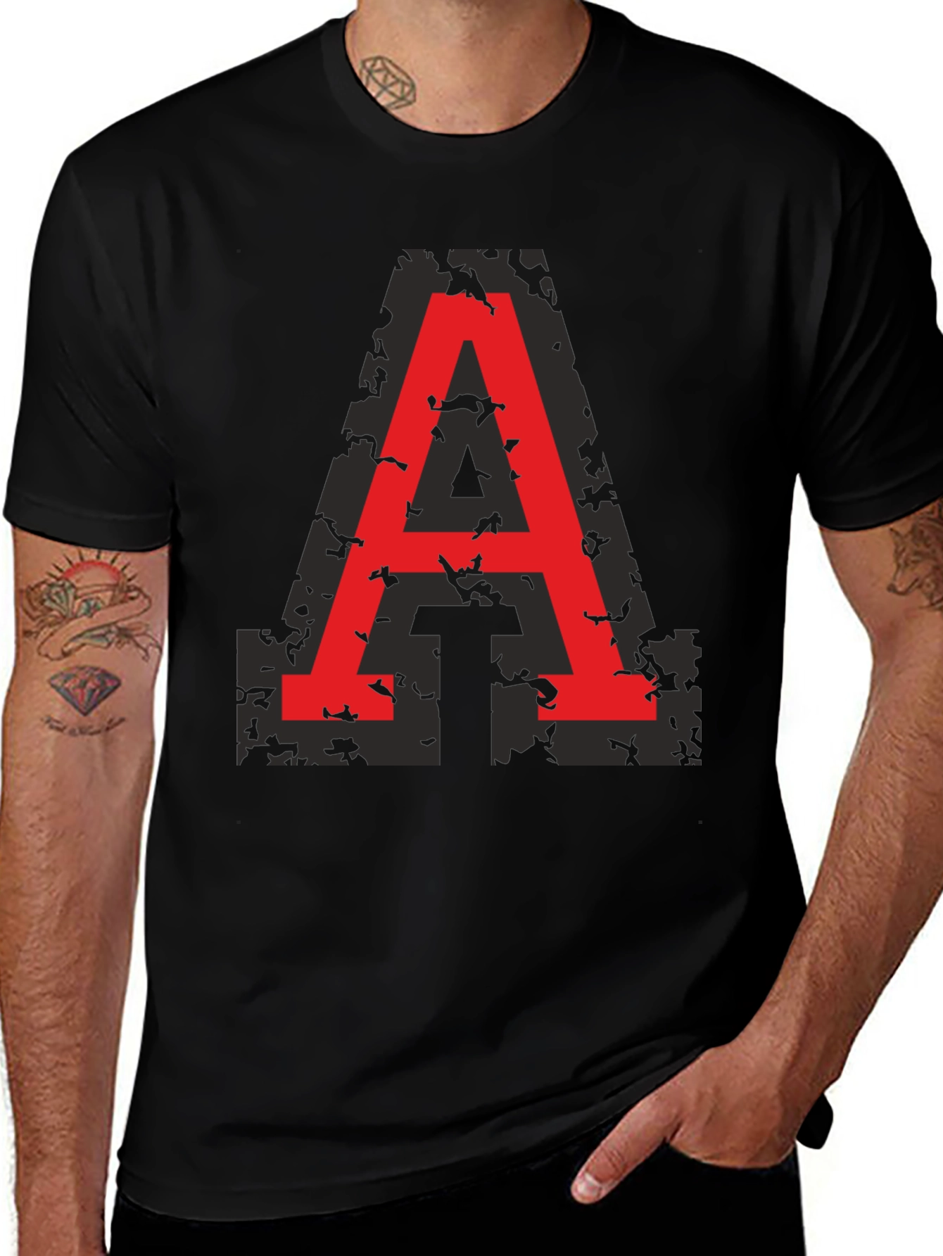 Bold Red Letter A Graphic Black T-Shirt