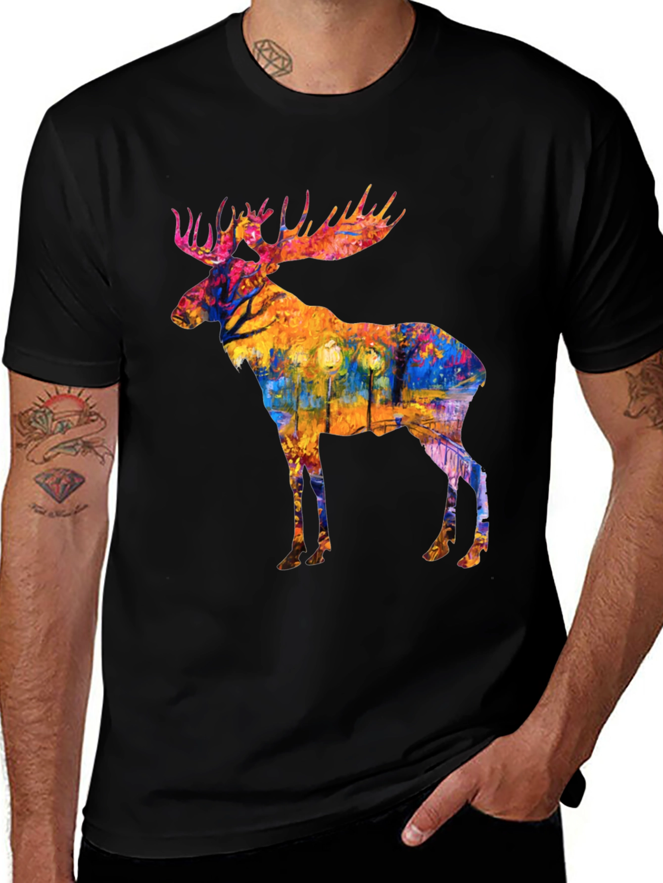 Black Abstract Moose Print Black T-Shirt main image