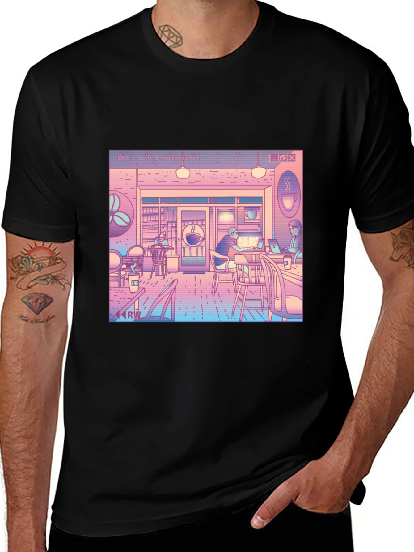 Variant 21 of Retro Coffee Shop Graphic Tee - Vaporwave Style