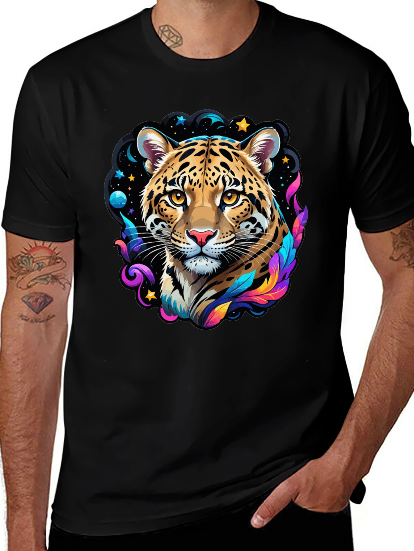 Variant 5 of Stylish Ocelot Graphic Black T-Shirt