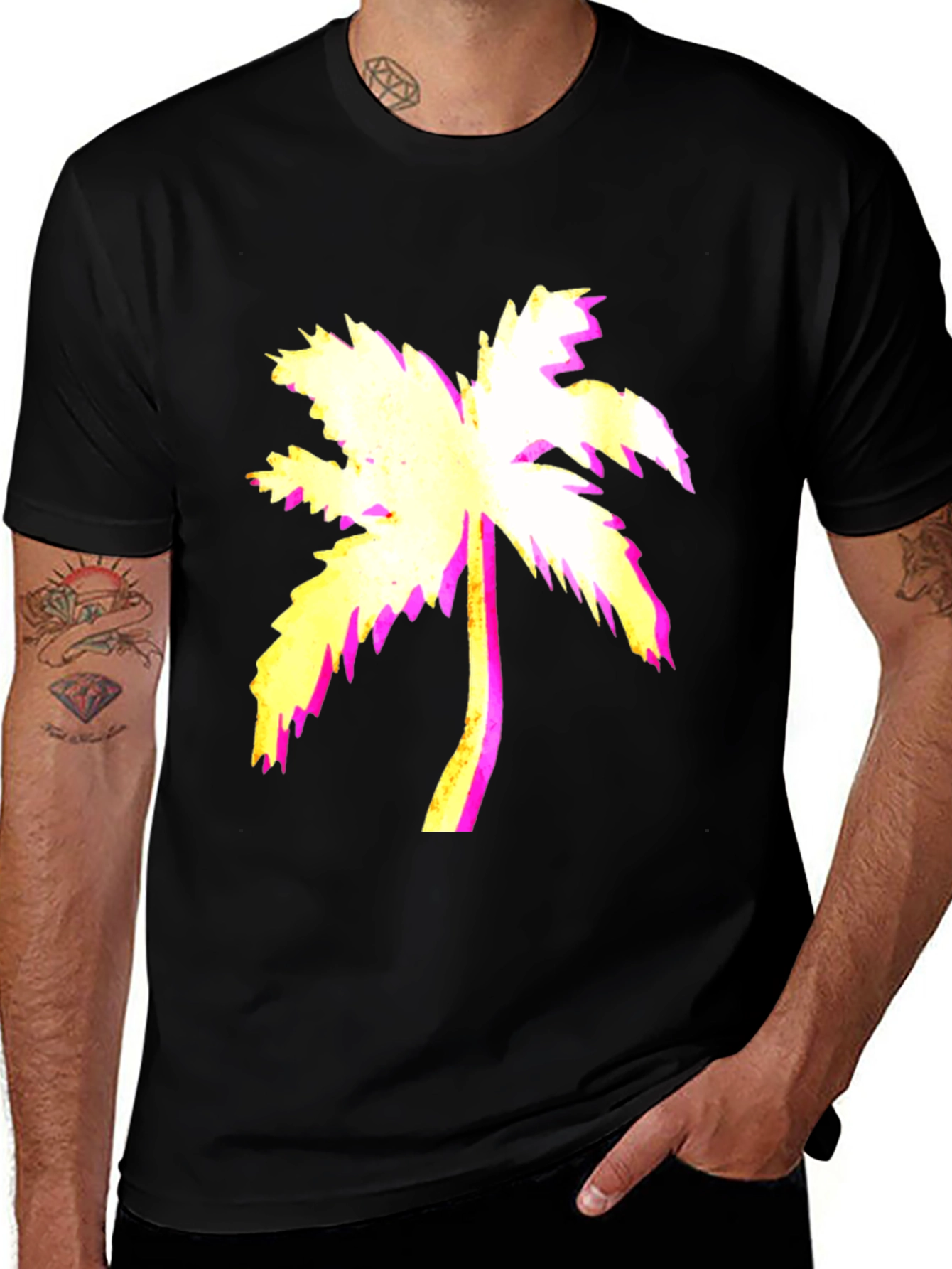 Variant 20 of Vaporwave Palm Tree Black Graphic Tee
