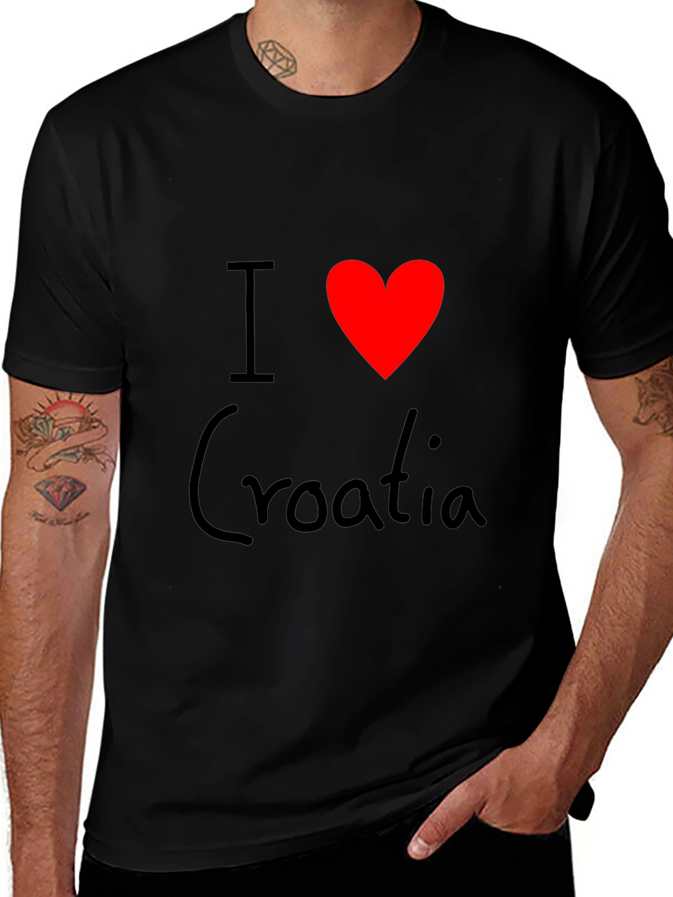 I Love Croatia T-Shirt - Black Cotton Tee