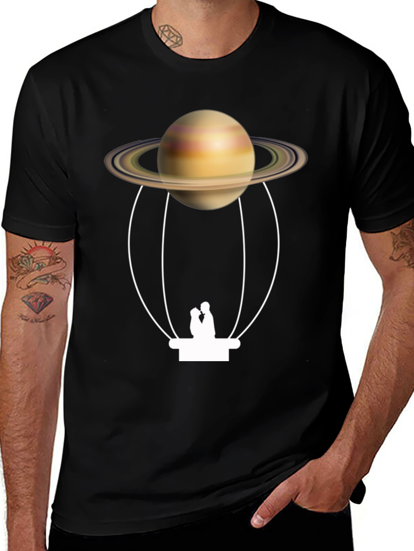Variant 12 of Saturn Hot Air Balloon Black T-Shirt