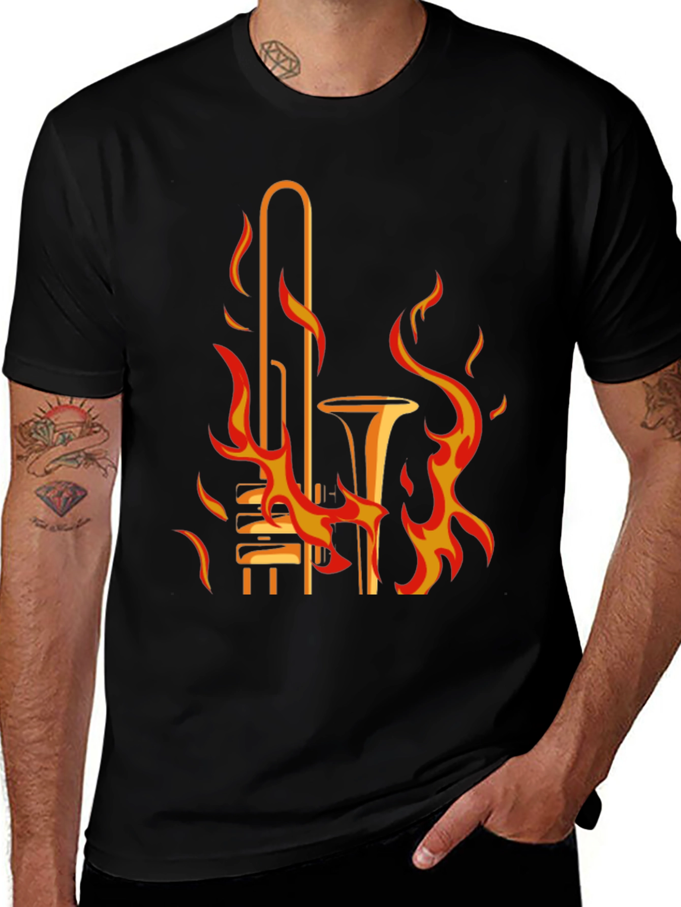 Variant 2 of Flaming Trombone Graphic Tee - Cool Music Shirt
