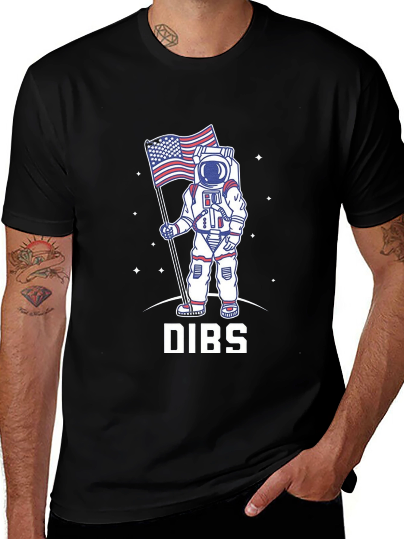 Variant 13 of Dibs on the Moon T-Shirt - Astronaut American Flag