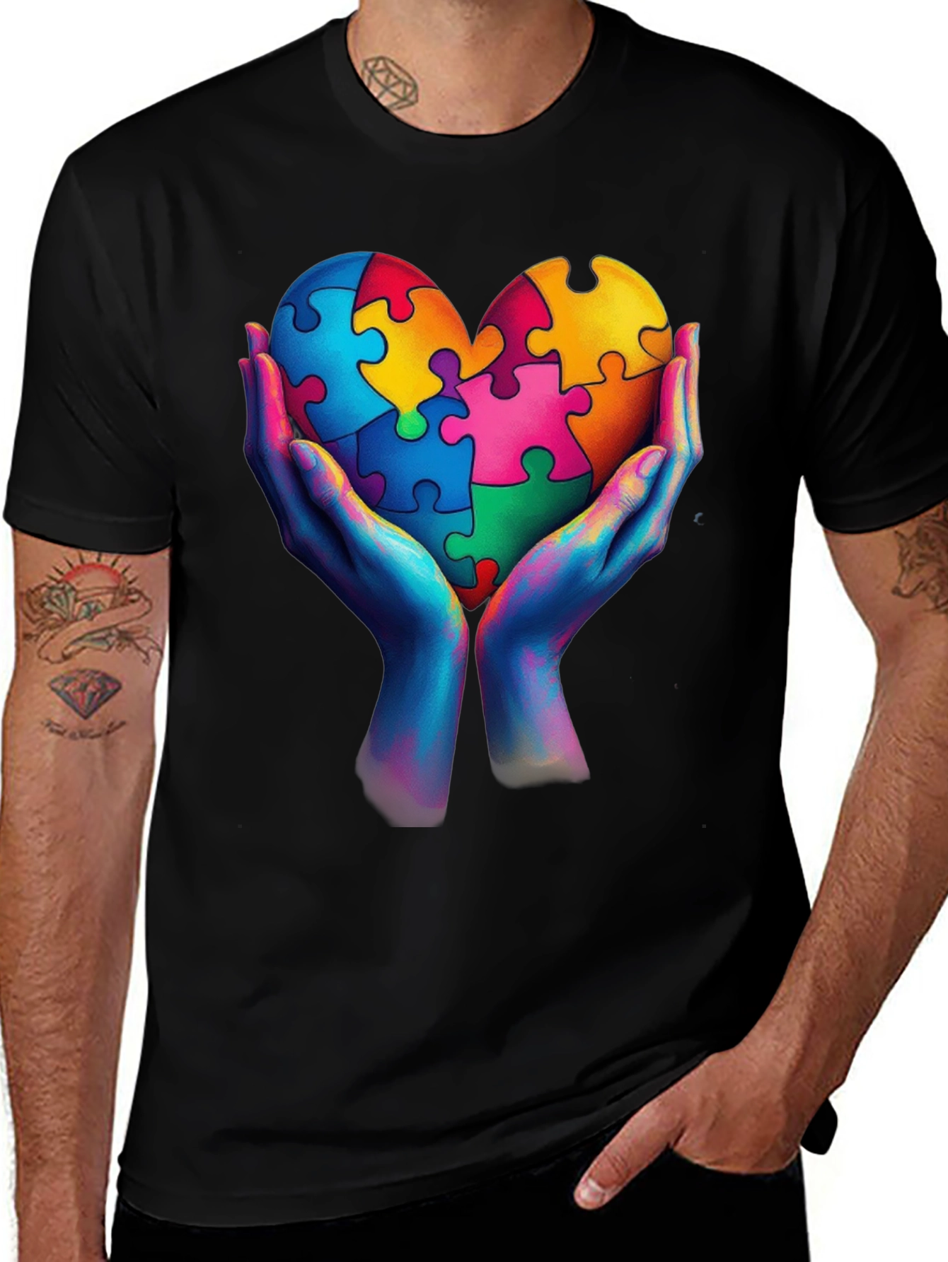 Variant 15 of Autism Awareness Heart Puzzle Piece Graphic T-Shirt