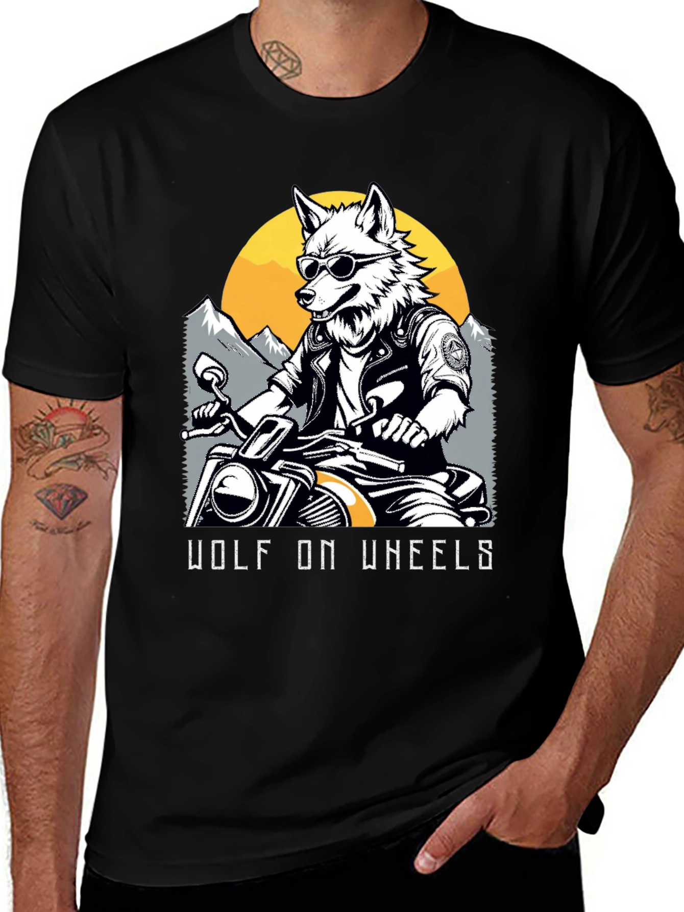 Black Wolf on Wheels Biker T-Shirt main image