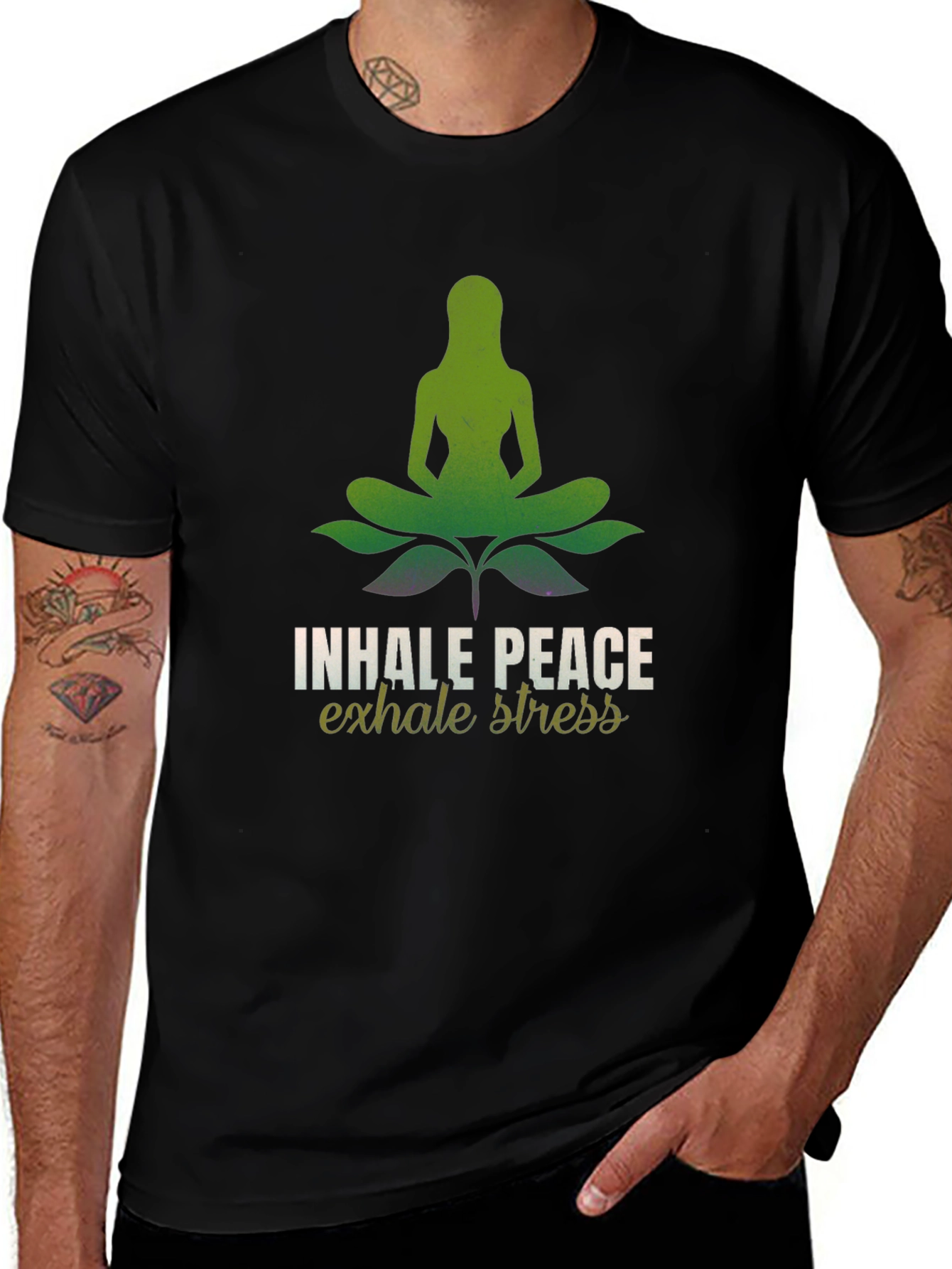 Variant 8 of Inhale Peace Graphic Tee - Relaxed Fit Black T-Shirt