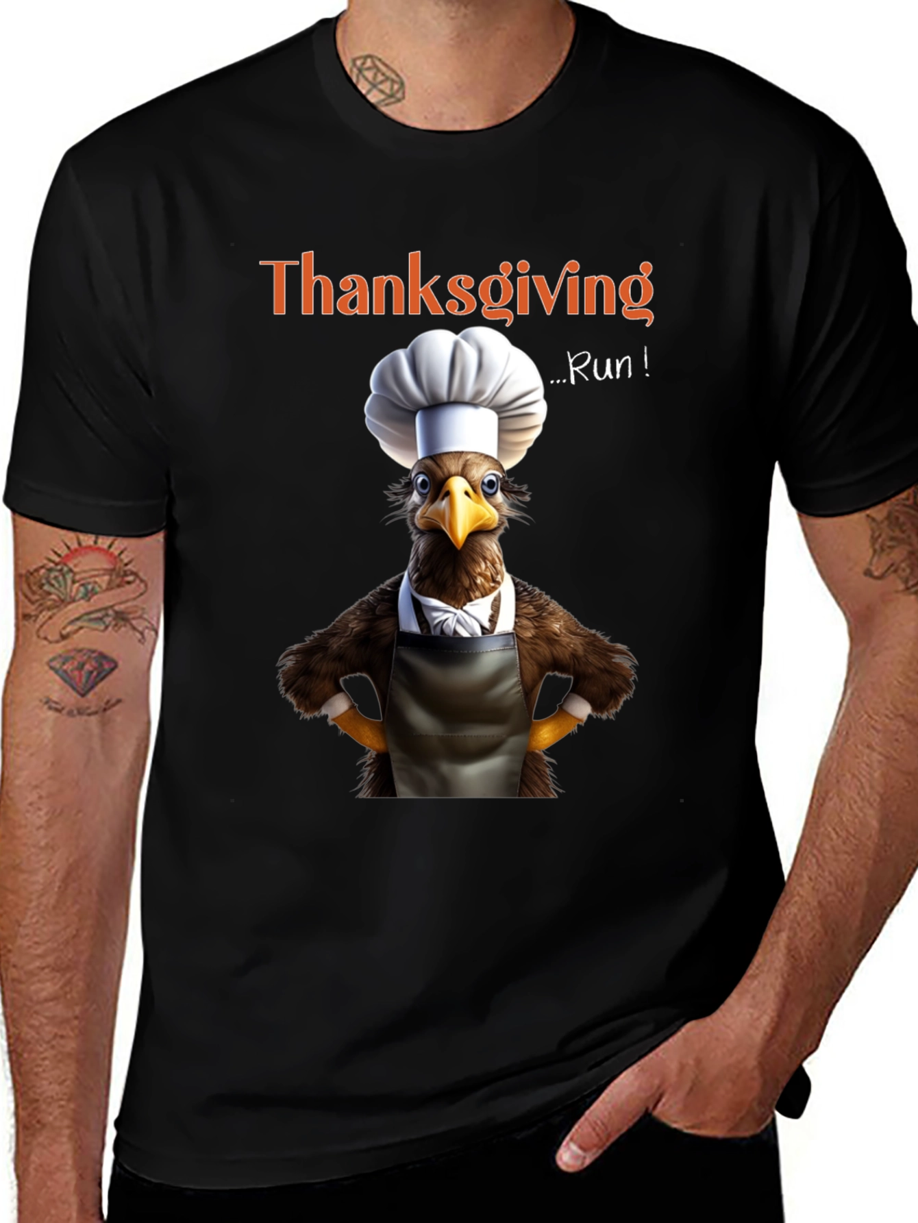 Thanksgiving Run Turkey Chef Graphic T-Shirt
