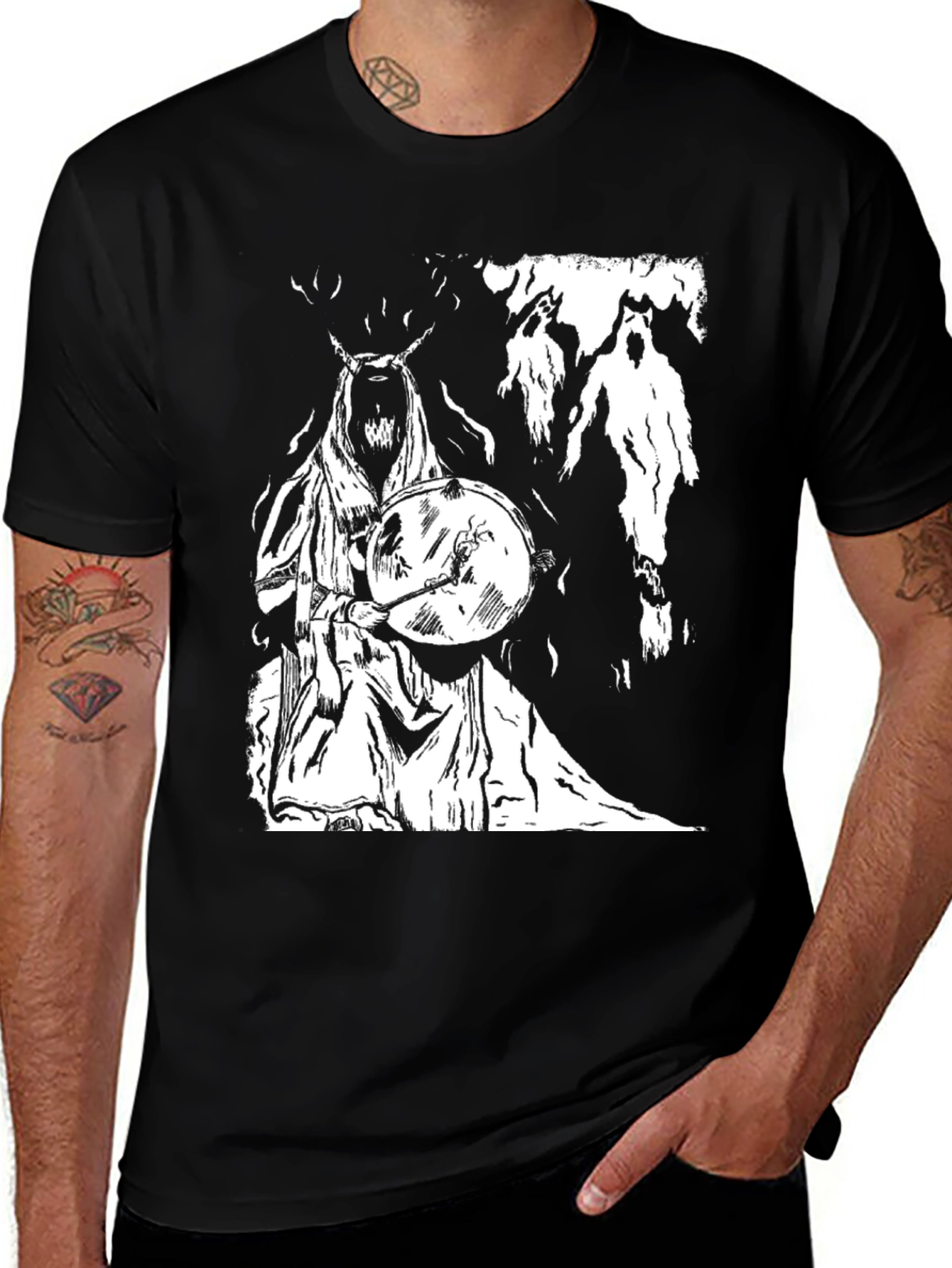 Variant 4 of Occult Black T-Shirt with Ritualistic Print