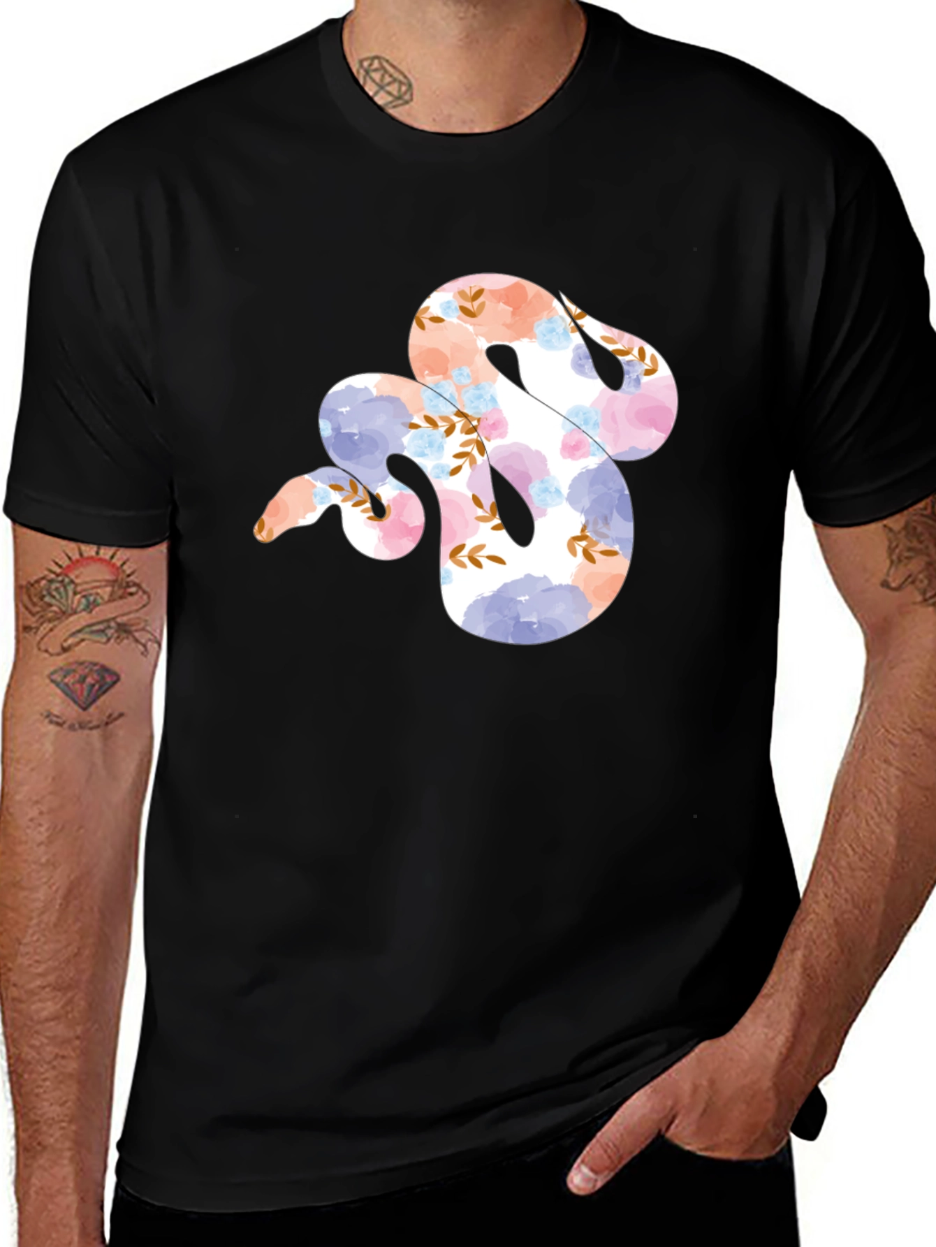 Variant 9 of Floral Snake Graphic Tee - Stylish Men's T-Shirt
