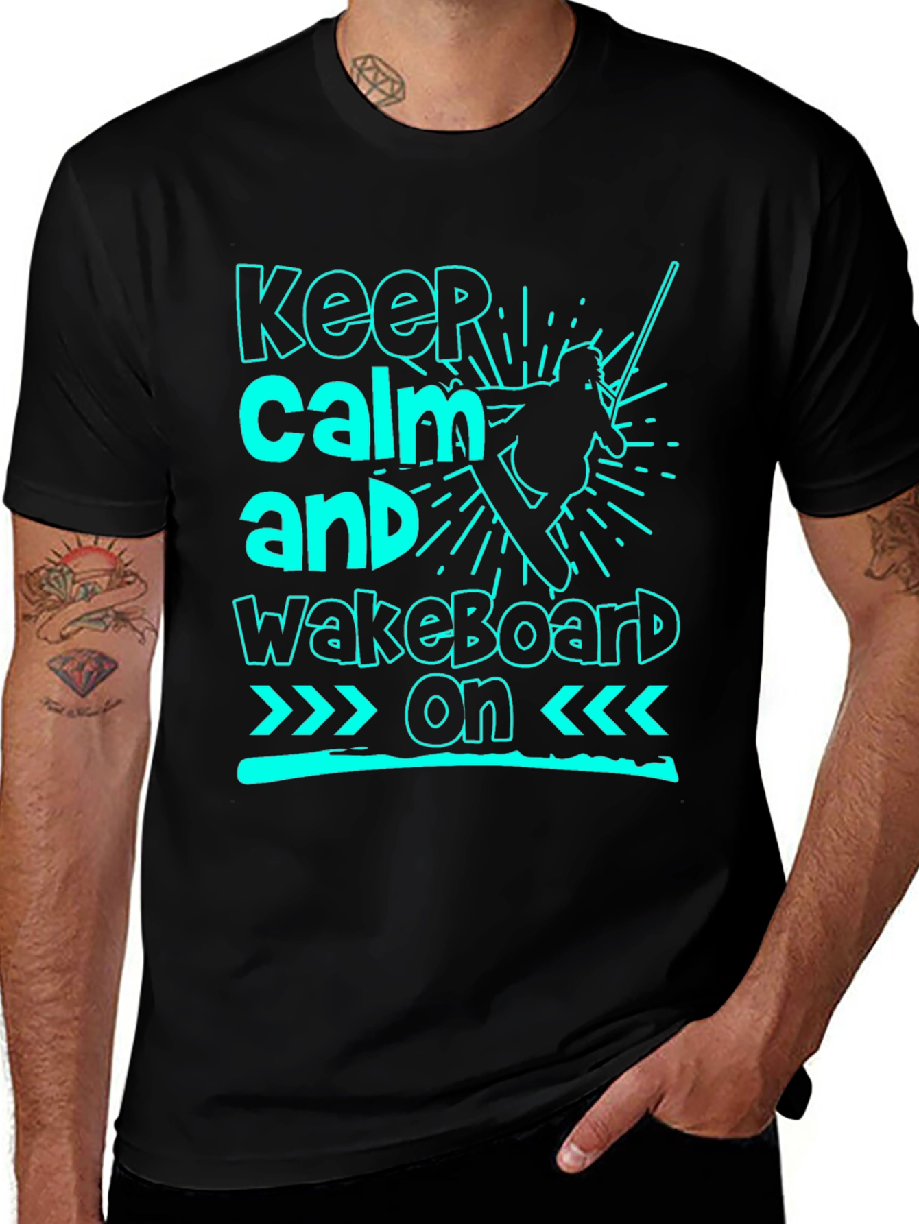 Variant 28 of Keep Calm and Wakeboard On Black T-Shirt