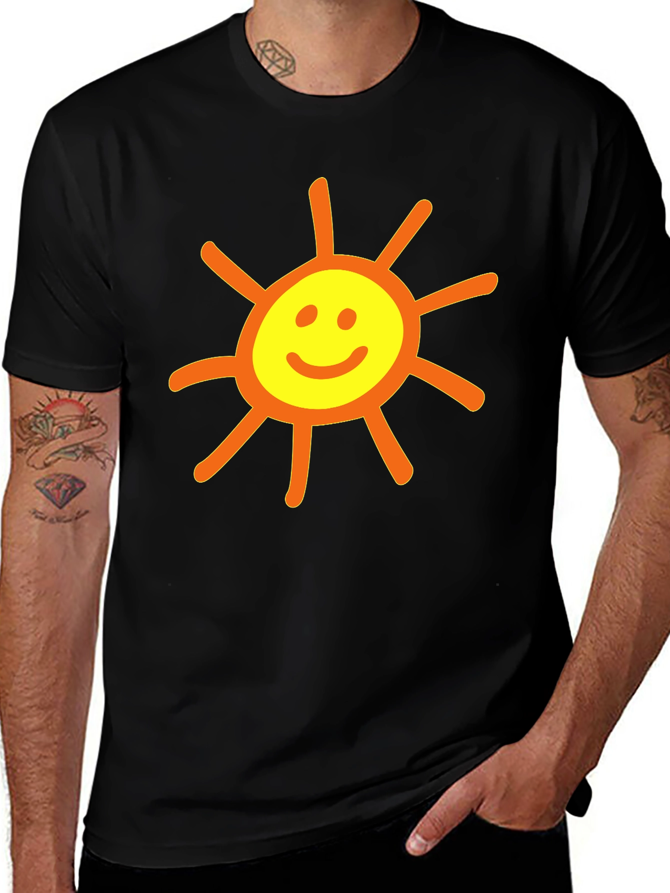 Variant 9 of Smiling Sun Graphic T-Shirt - Black Cotton Tee