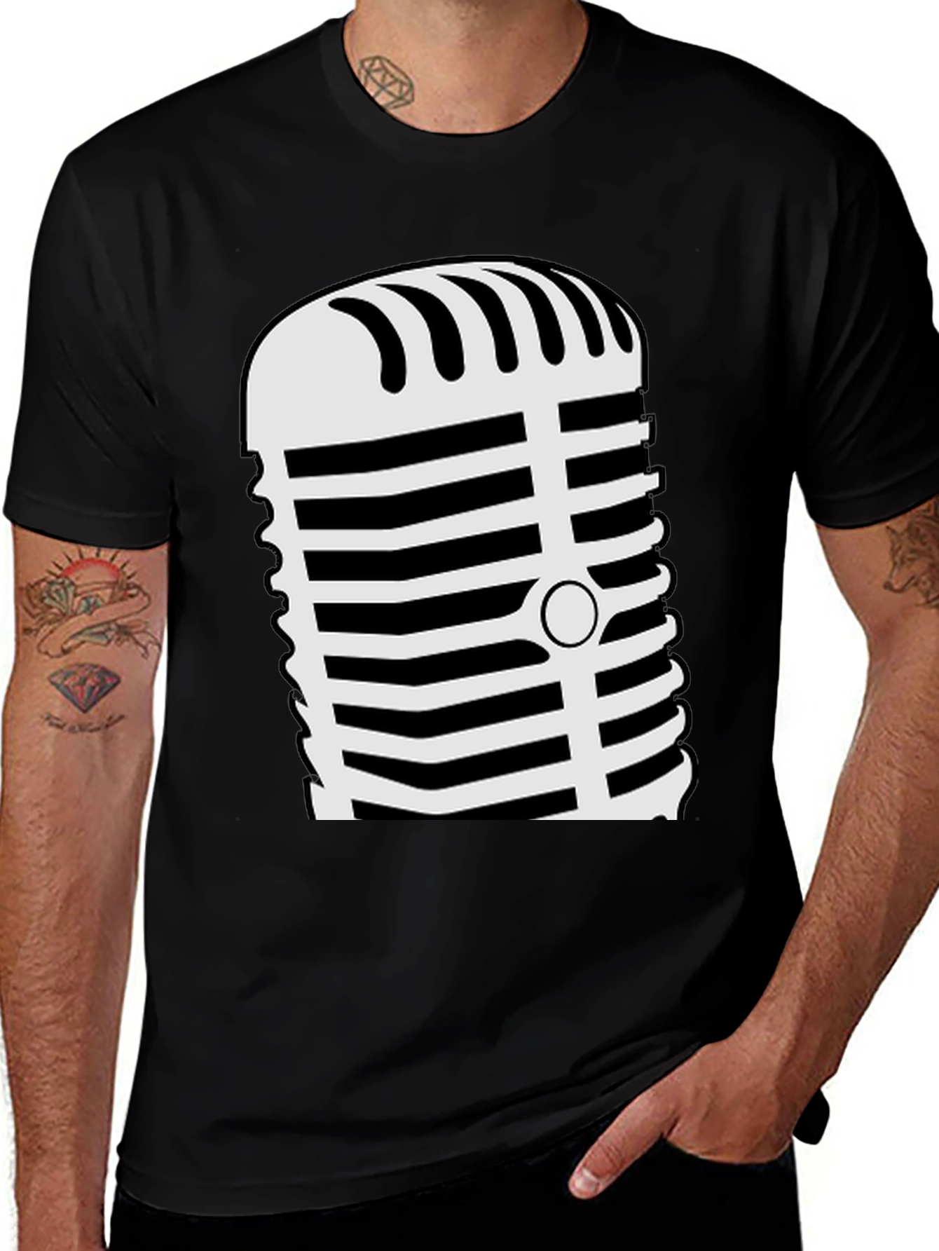 Variant 23 of Retro Microphone Graphic Tee - Black