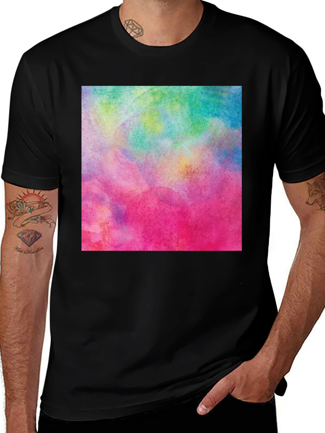 Variant 13 of Watercolor Abstract Graphic Print Black T-Shirt