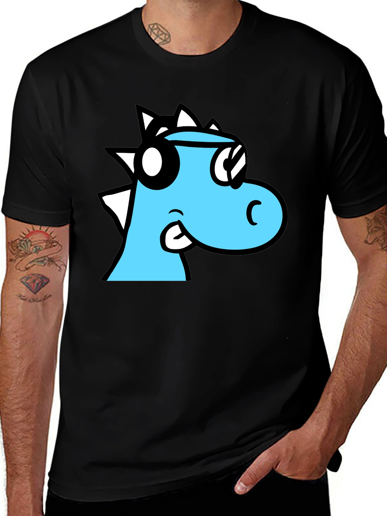 Variant 22 of Cool Cartoon Dino Black T-Shirt