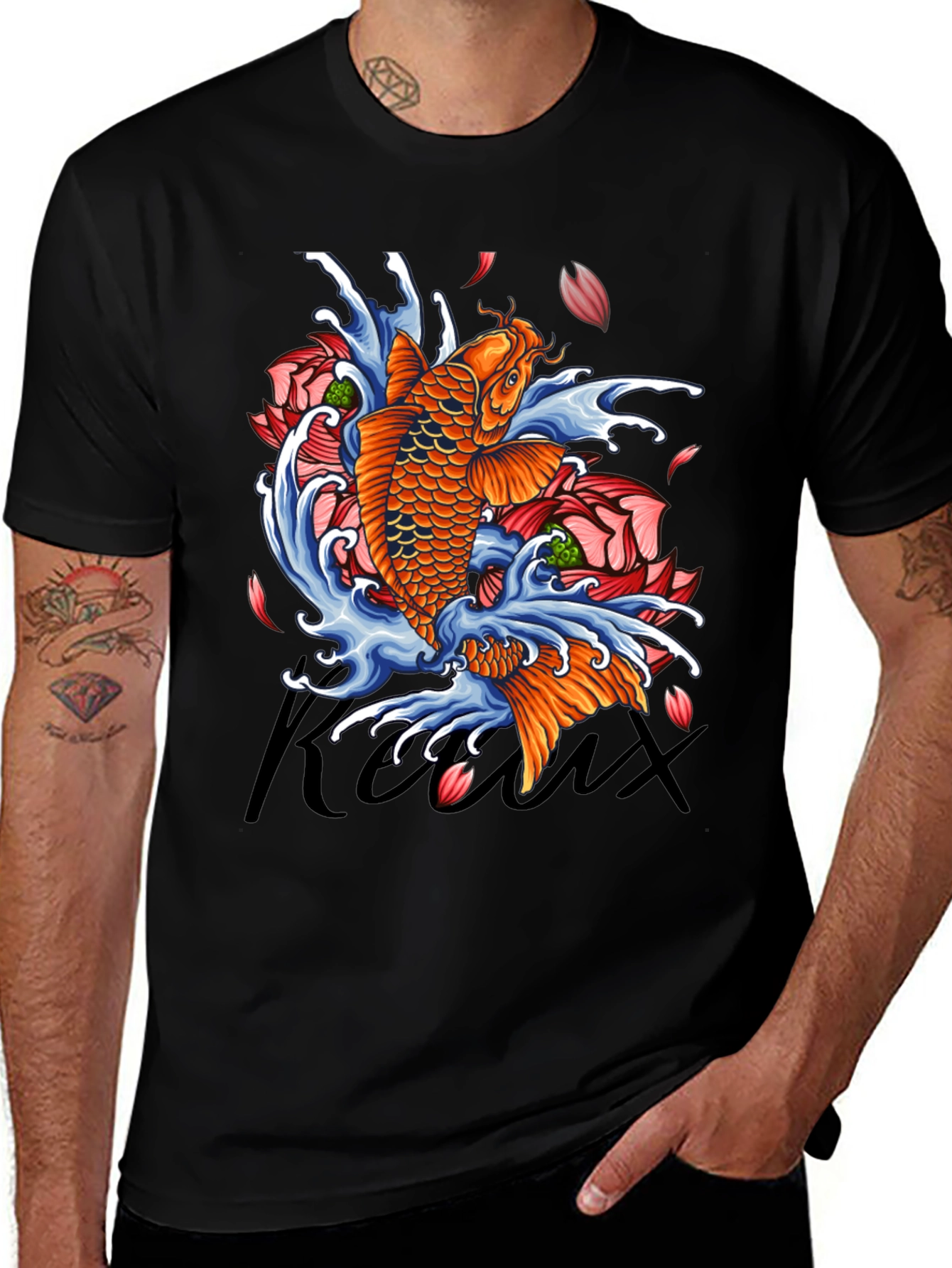 Variant 19 of Koi Fish Graphic Print Black T-Shirt
