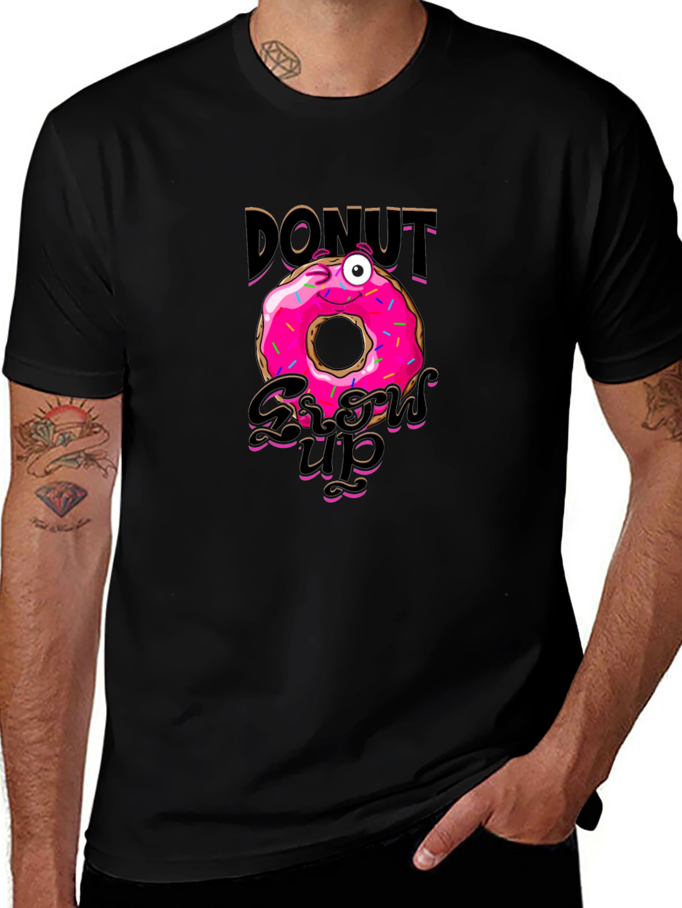 Variant 16 of Donut Grow Up Funny Graphic Black T-Shirt
