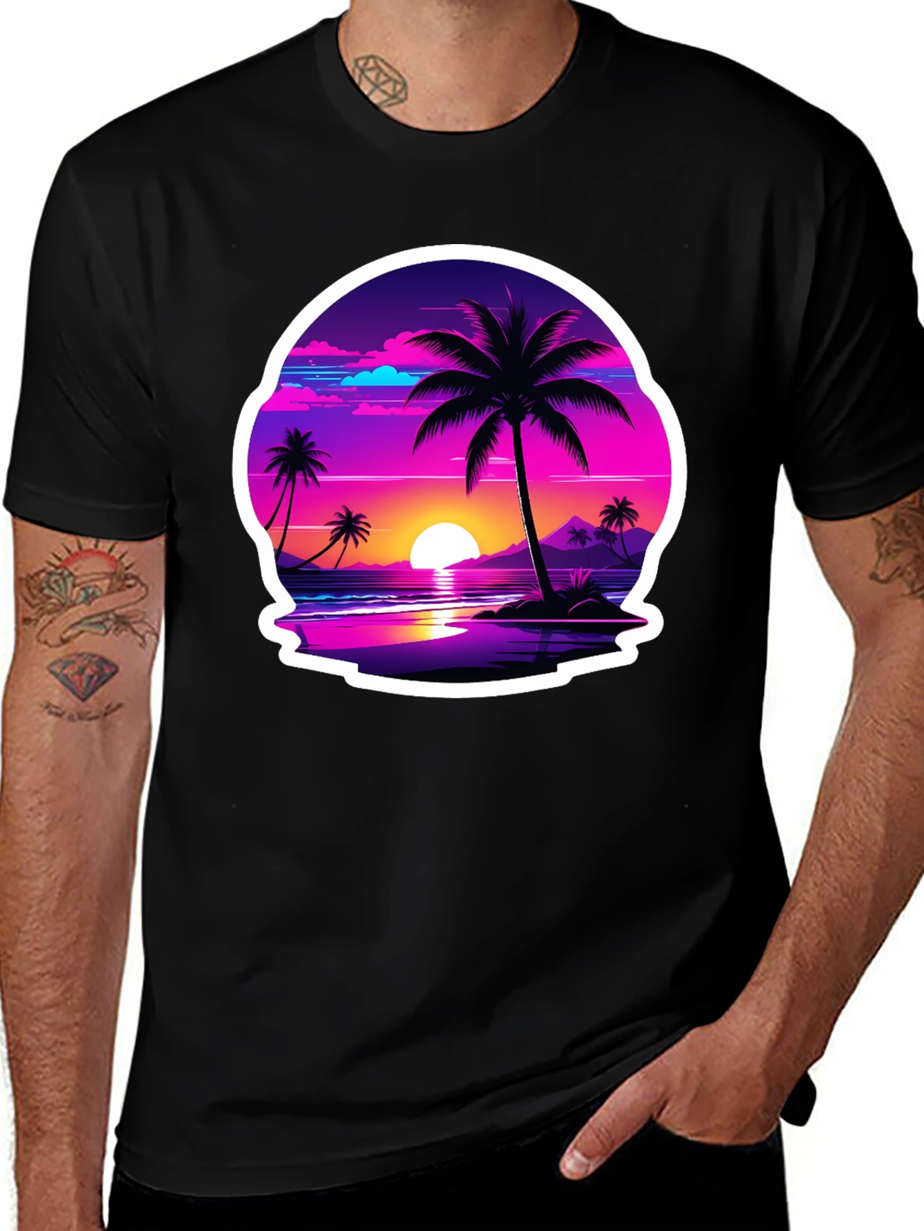 Variant 12 of Sunset Beach Palm Tree Graphic Tee