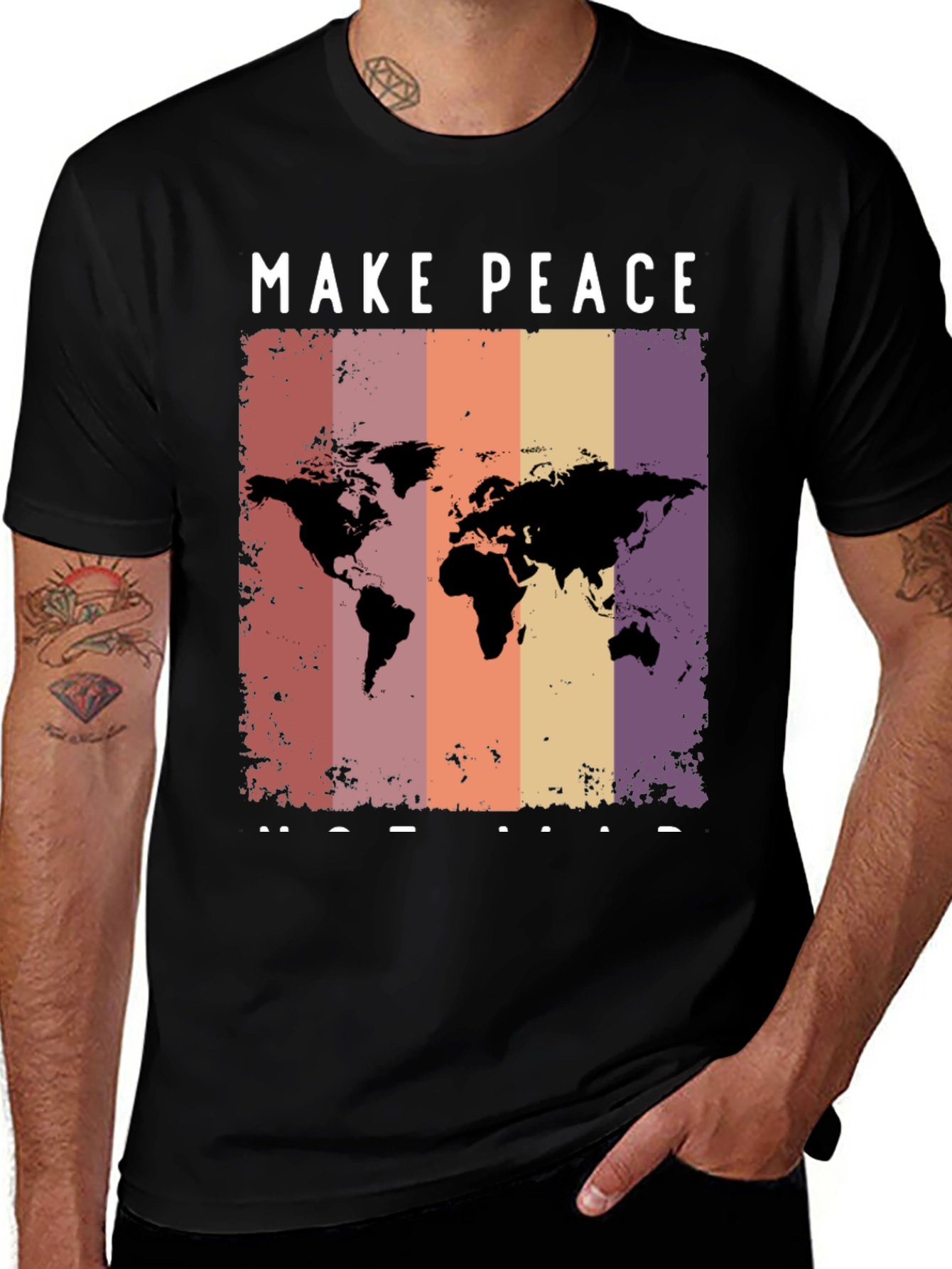 Variant 30 of Make Peace Graphic T-Shirt - World Map Design
