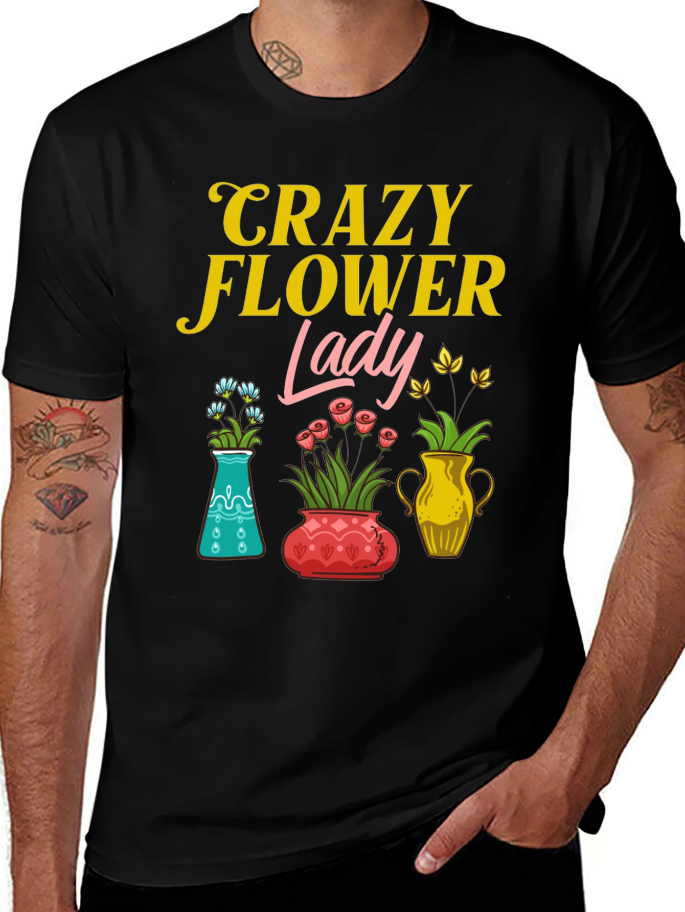 Black Crazy Flower Lady Graphic T-Shirt main image