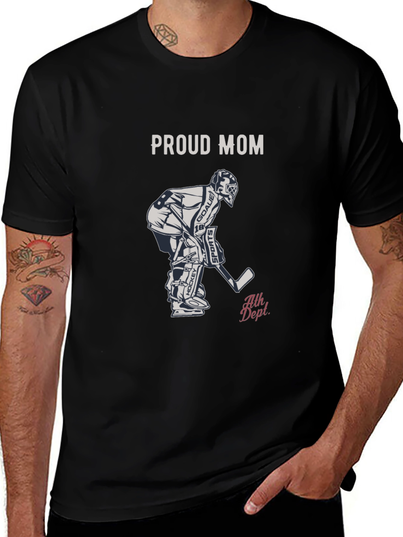 Black Proud Mom Hockey T-Shirt - Goalie Design main image