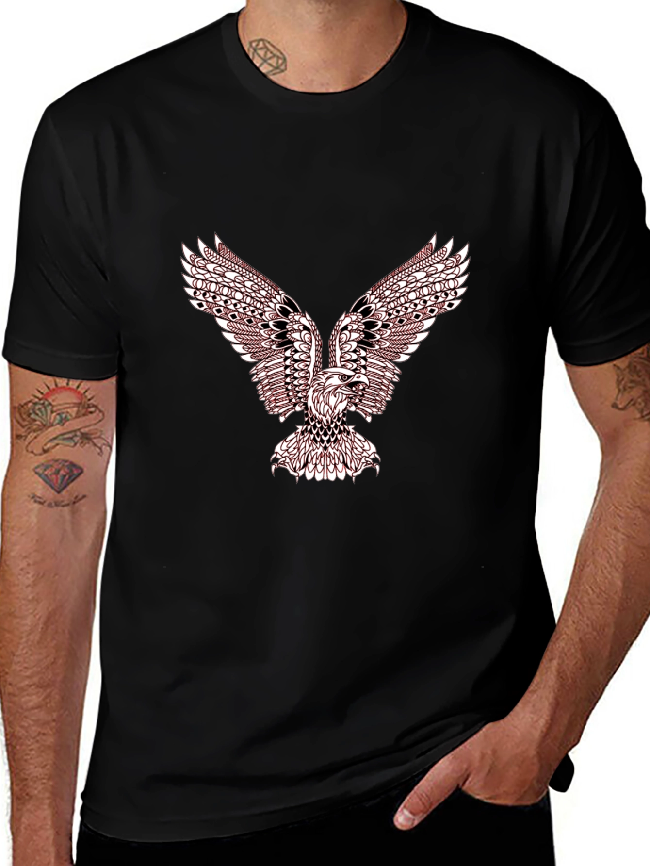 Variant 6 of Men's Black T-Shirt with Eagle Graphic
