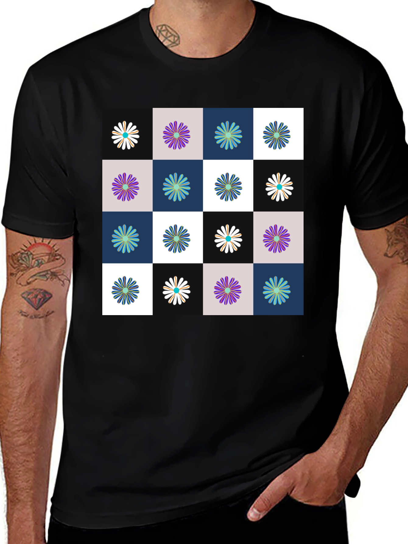 Variant 12 of Floral Checkered Graphic Tee