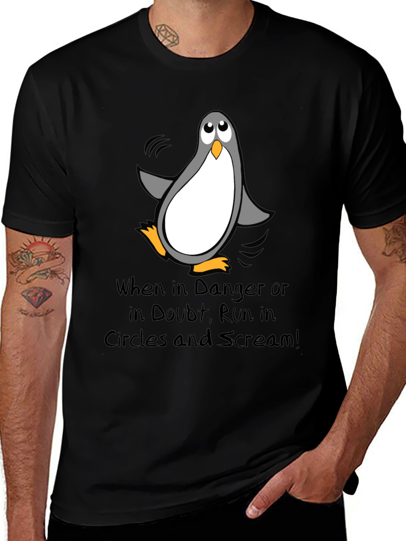 Variant 12 of Penguin Danger T-Shirt - Run in Circles & Scream!
