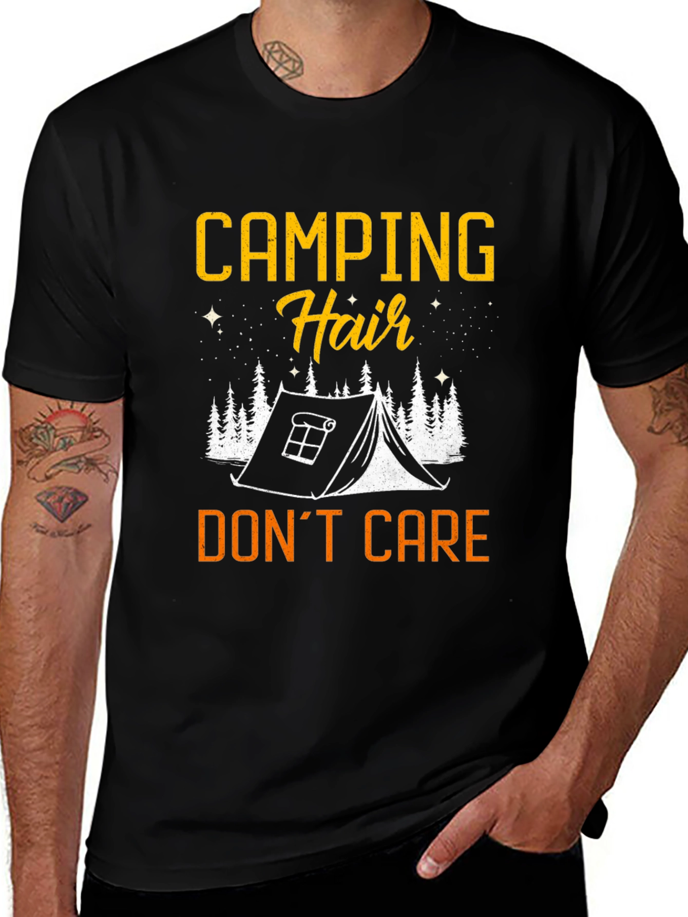 Variant 2 of Camping Hair Don't Care Black Graphic Tee