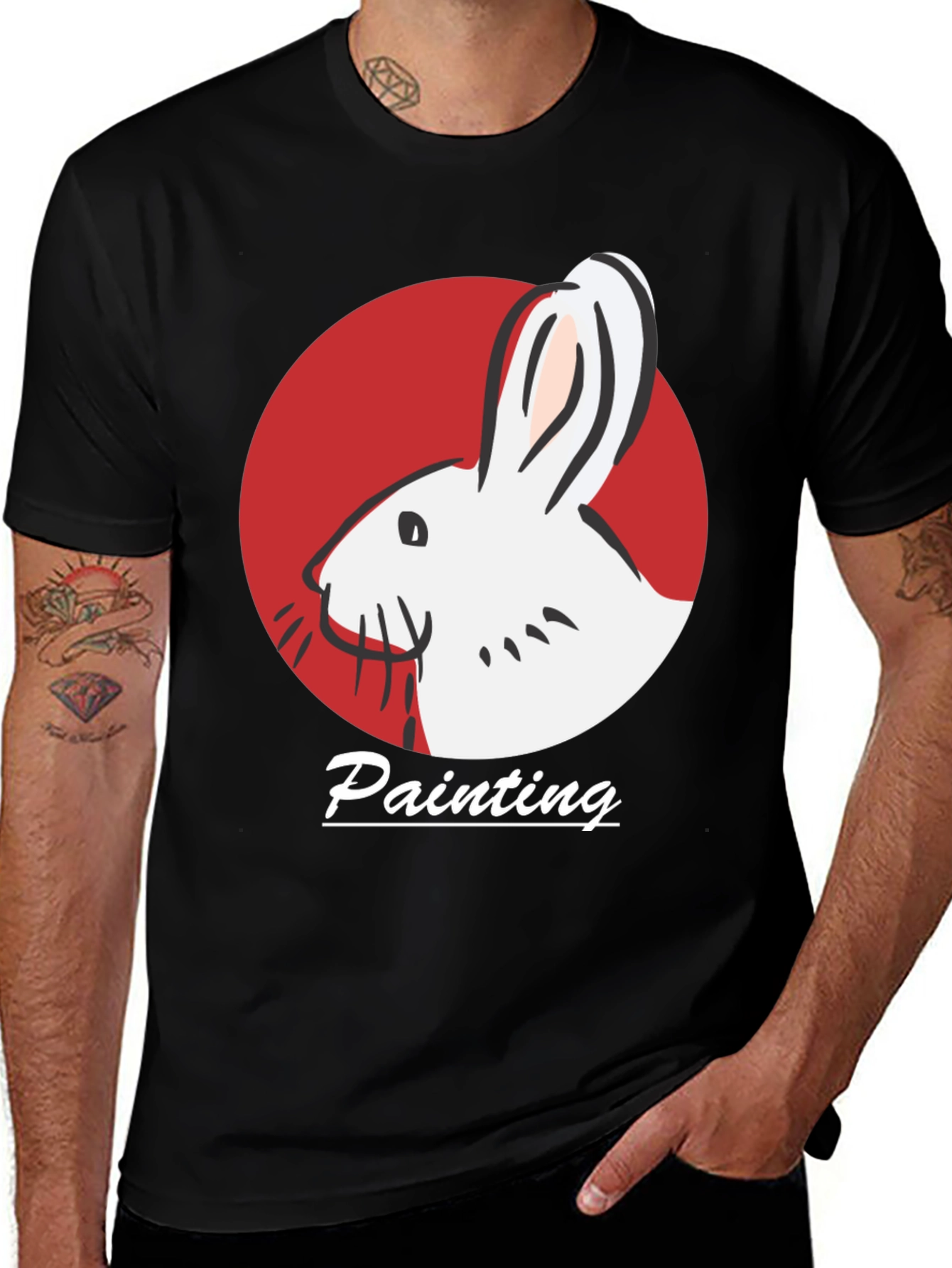 Variant 21 of Rabbit Painting Black T-Shirt