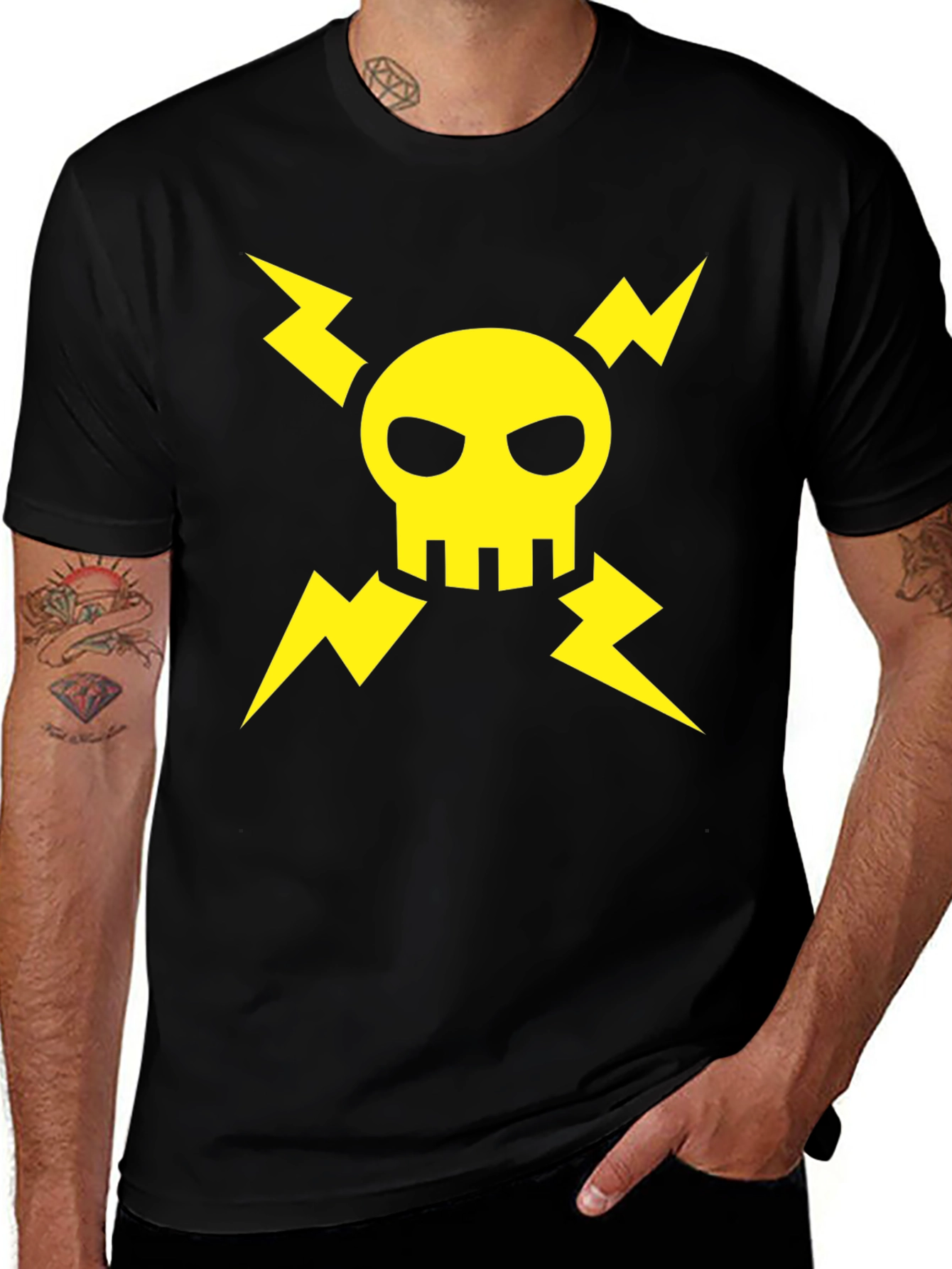 Variant 28 of Skull & Lightning Bolt Black Tee - Edgy Graphic T-Shirt