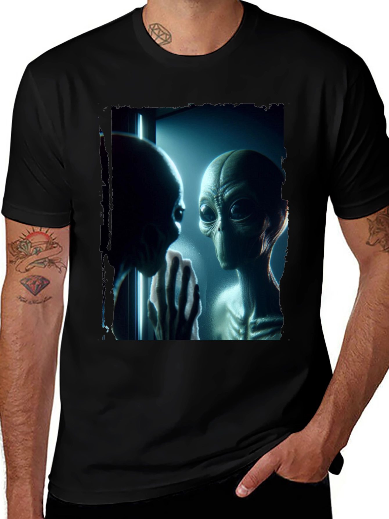 Variant 6 of Alien Encounter Graphic Tee - Black Casual Shirt