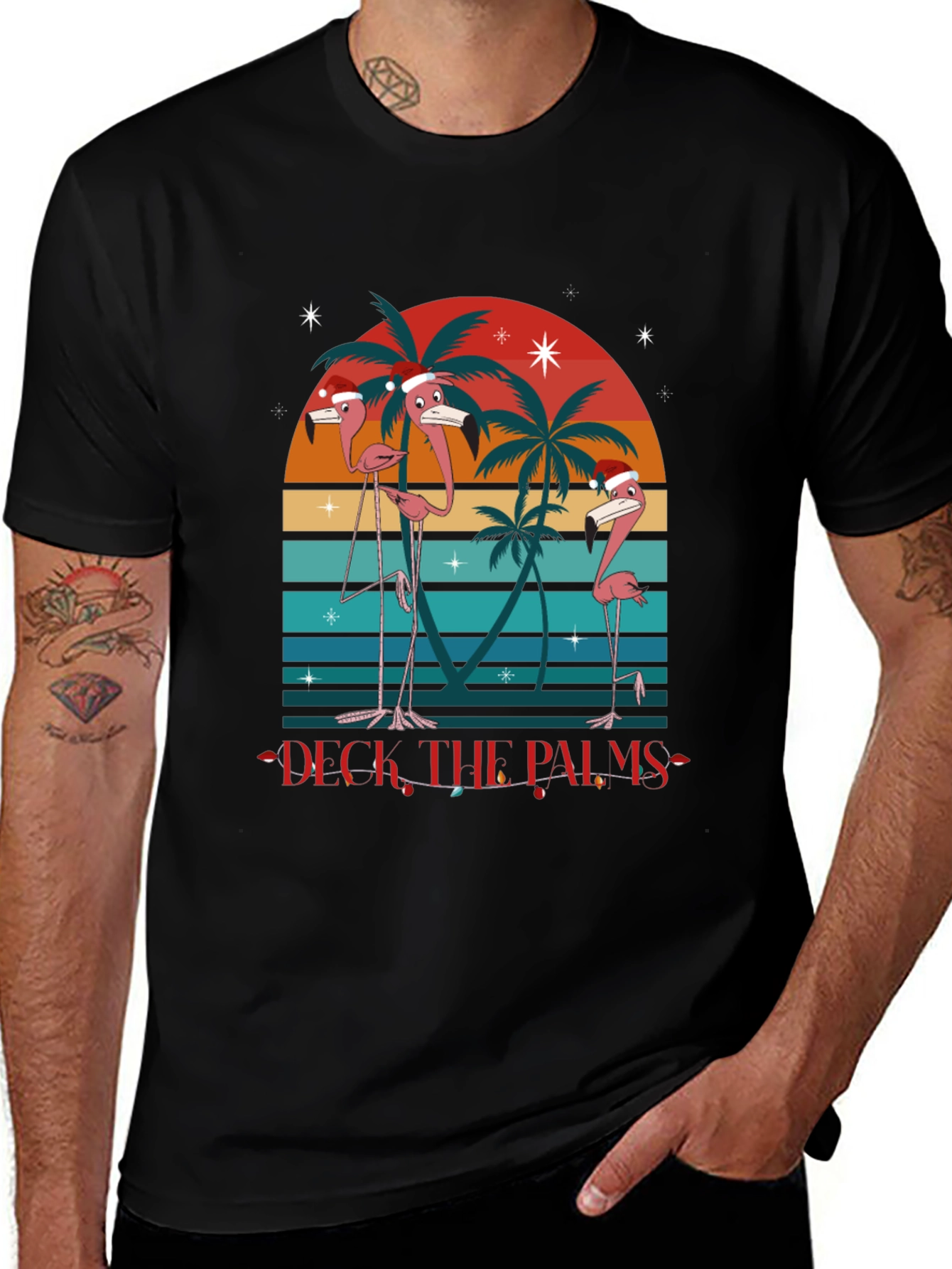 Variant 2 of Deck the Palms Flamingo Christmas T-Shirt