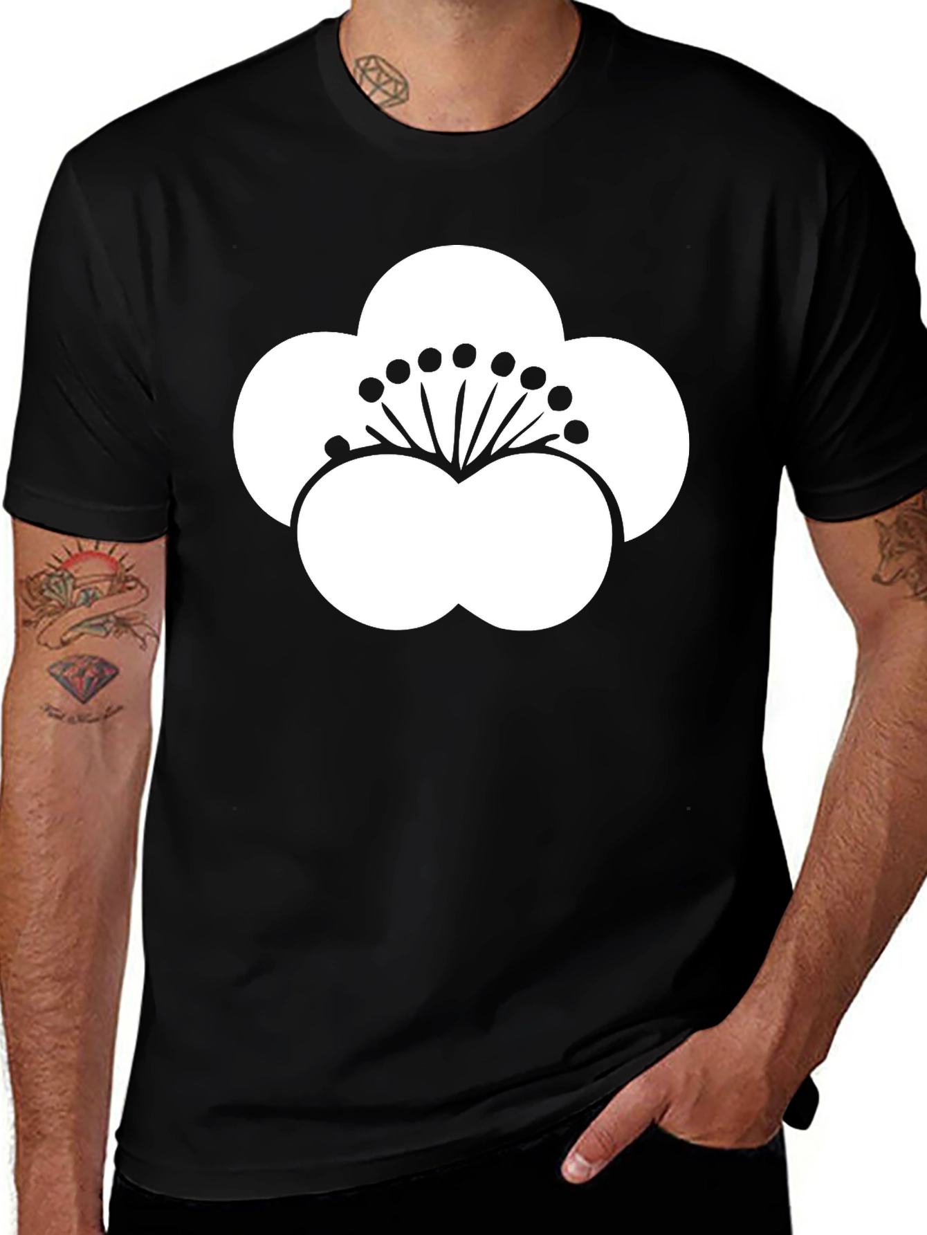 Variant 27 of Black T-Shirt with White Plum Blossom Graphic