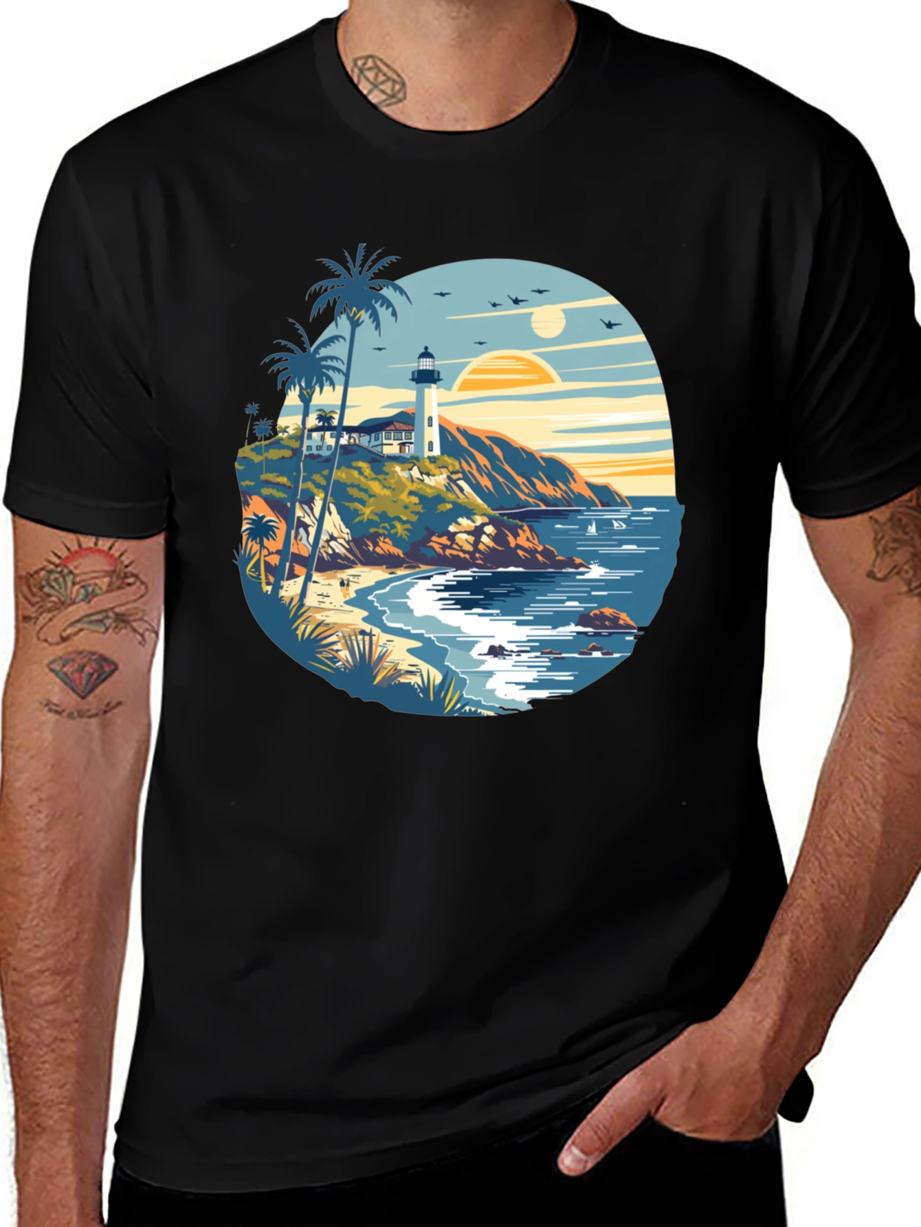 Variant 14 of Beach Lighthouse Graphic Tee - Men's