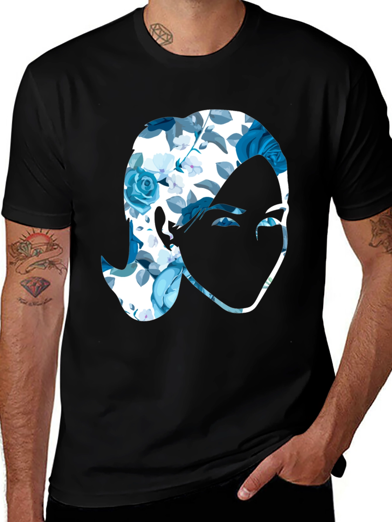Floral Face Graphic Print Black T-Shirt